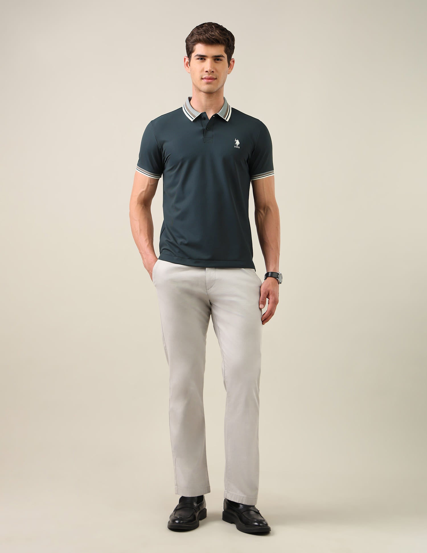 Solid Slim Fit Polo Shirt Green - U.S. Polo Assn. India | Large