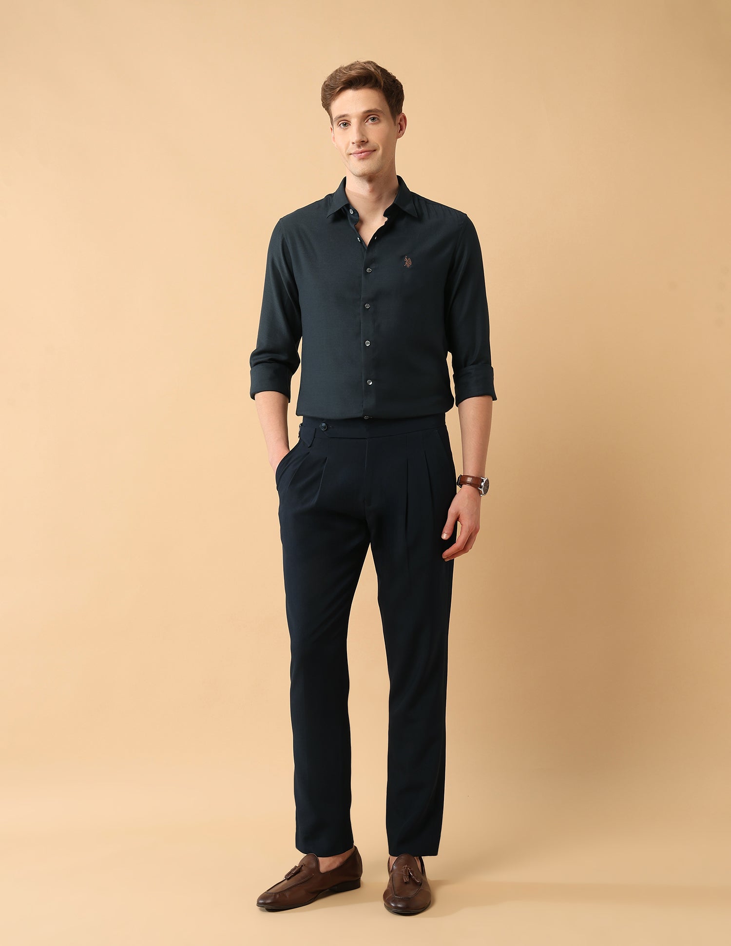Pacho X Twill Tailored Fit Shirt Navy - U.S. Polo Assn. India | Large