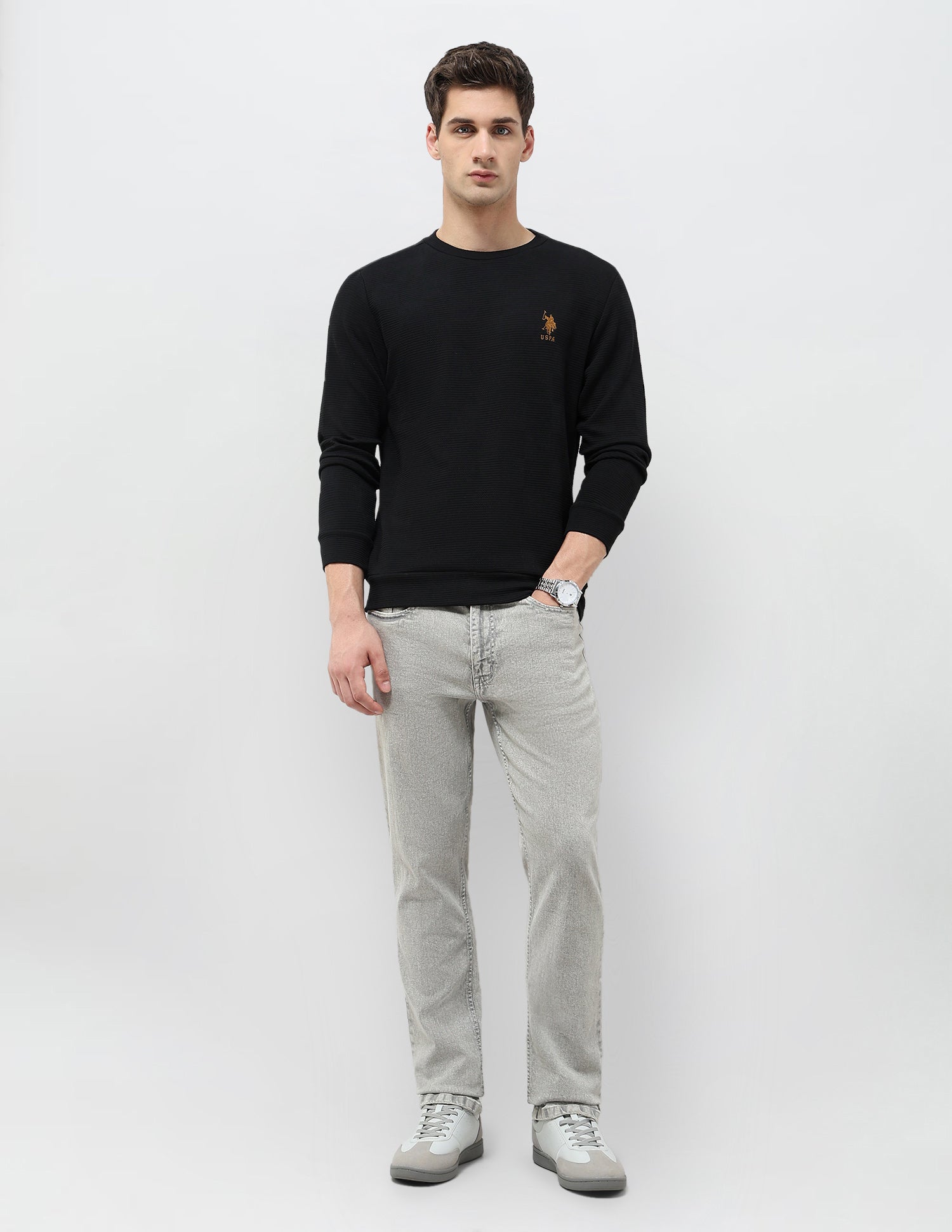 Textured Regular Fit Sweatshirt Black - U.S. POLO ASSN. | Large