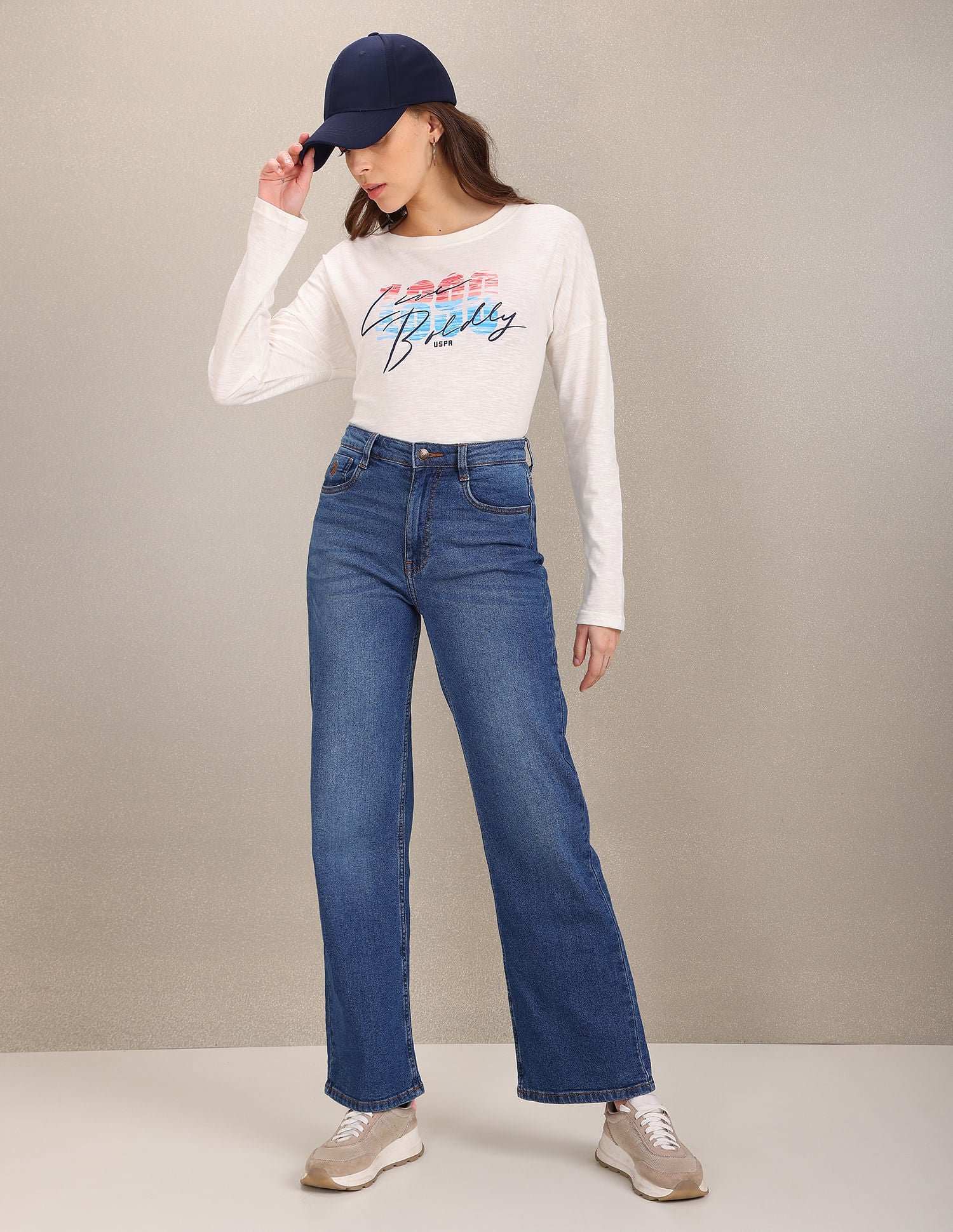 Long Sleeve Typography Print T-Shirt Off White - U.S. POLO ASSN. | Large