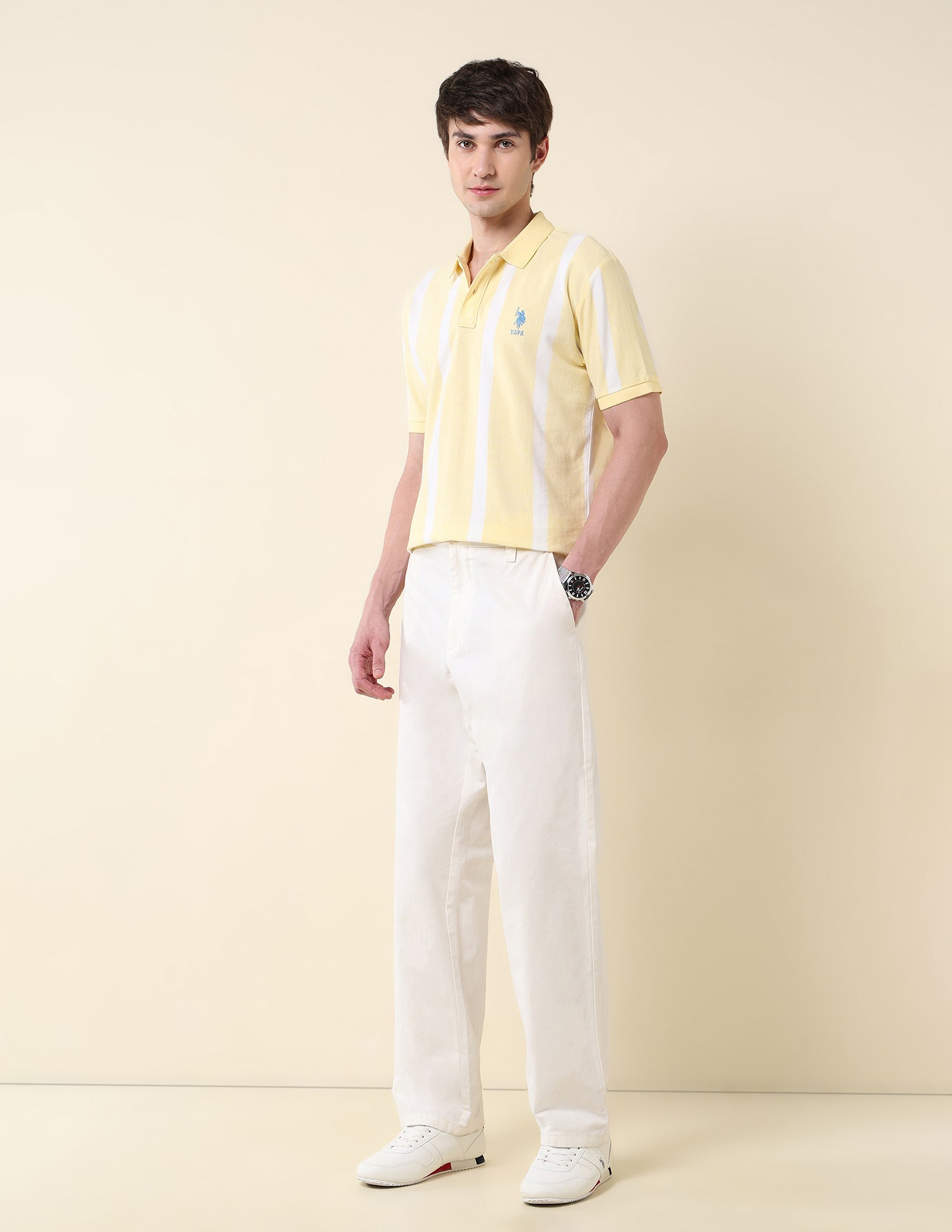Vertical Striped Summer Splash Polo Shirt Yellow - U.S. Polo Assn. India | Large