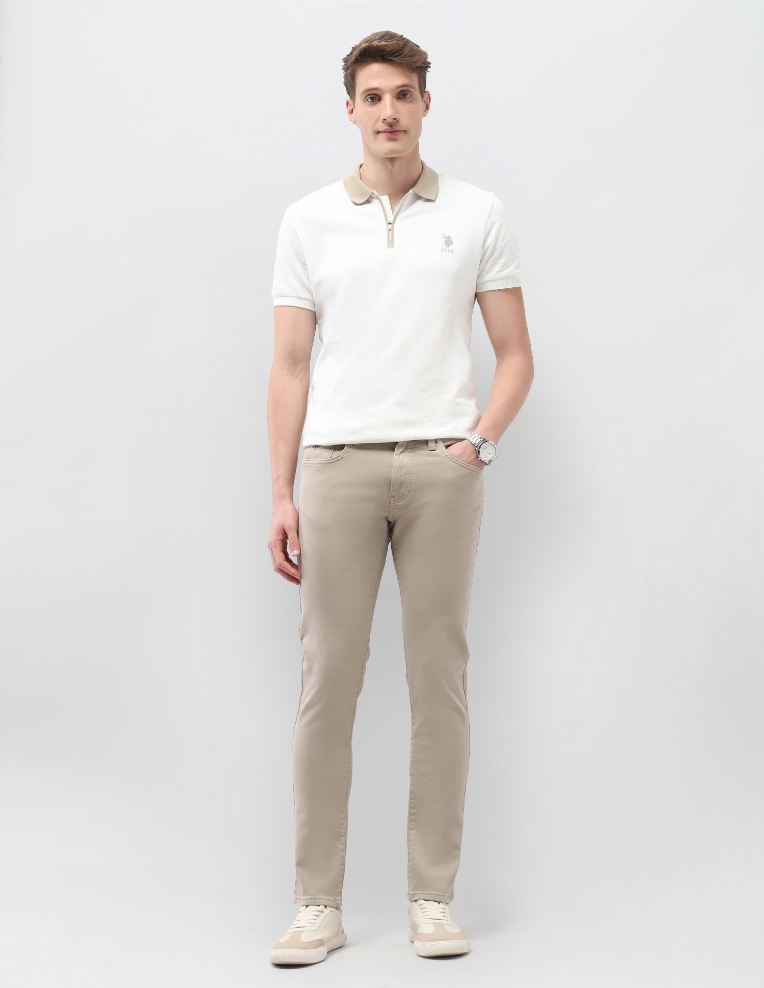 Brandon Slim Tapered Fit Beige Jeans Stone - U.S. Polo Assn. India | Large