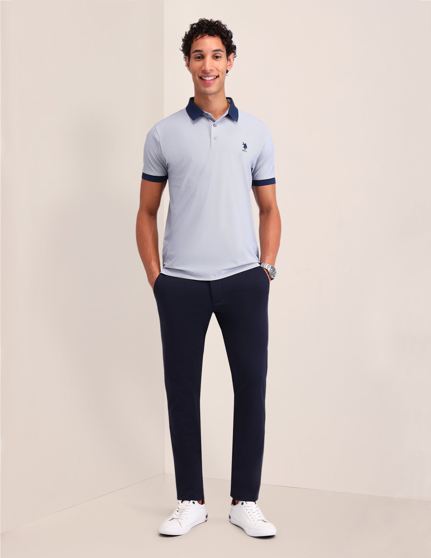 Geometric Printed Slim Fit Polo Shirt Navy - U.S. Polo Assn. India | Large
