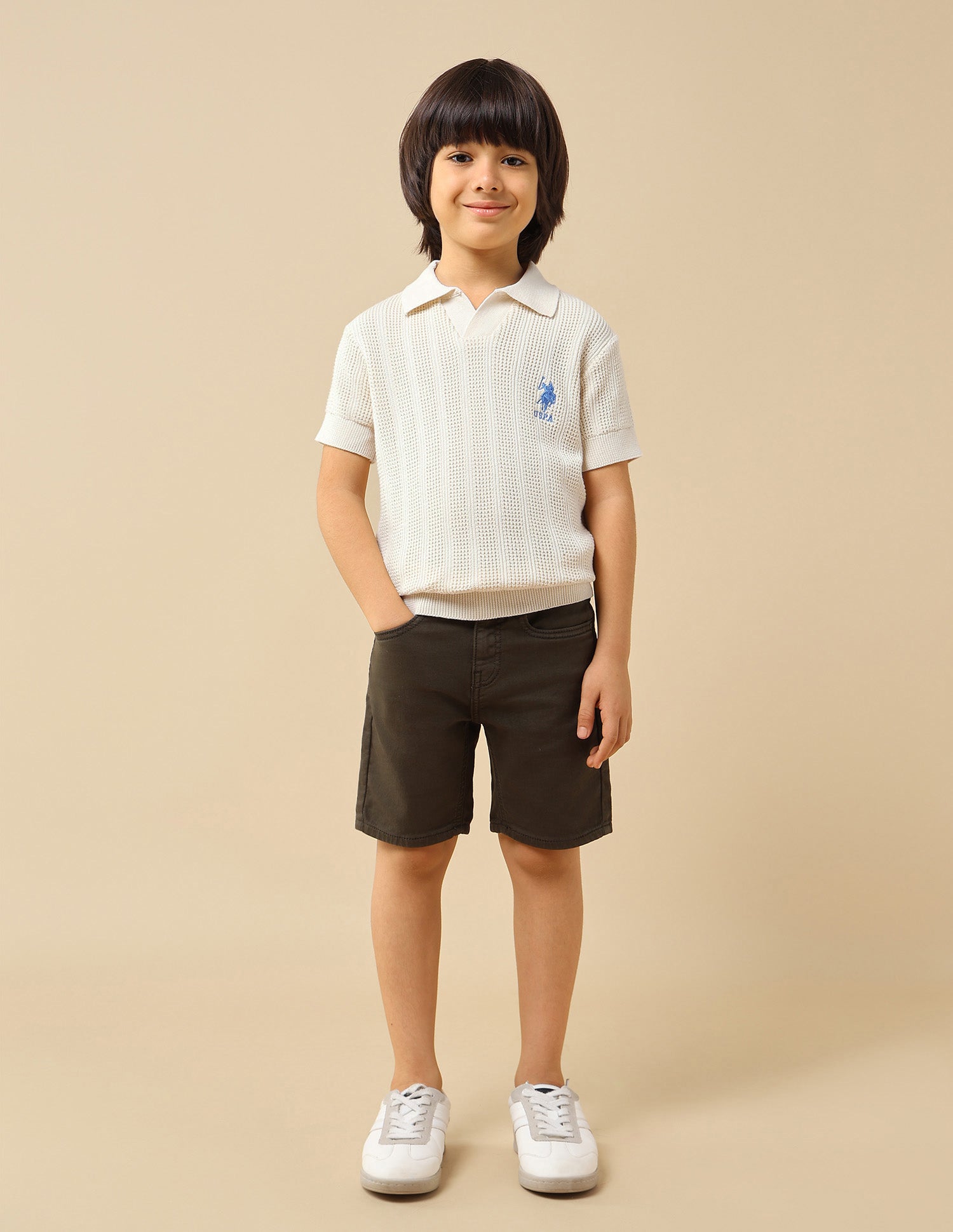 Boys Textured Regular Fit Polo Shirt Off White - U.S. POLO ASSN. | Large