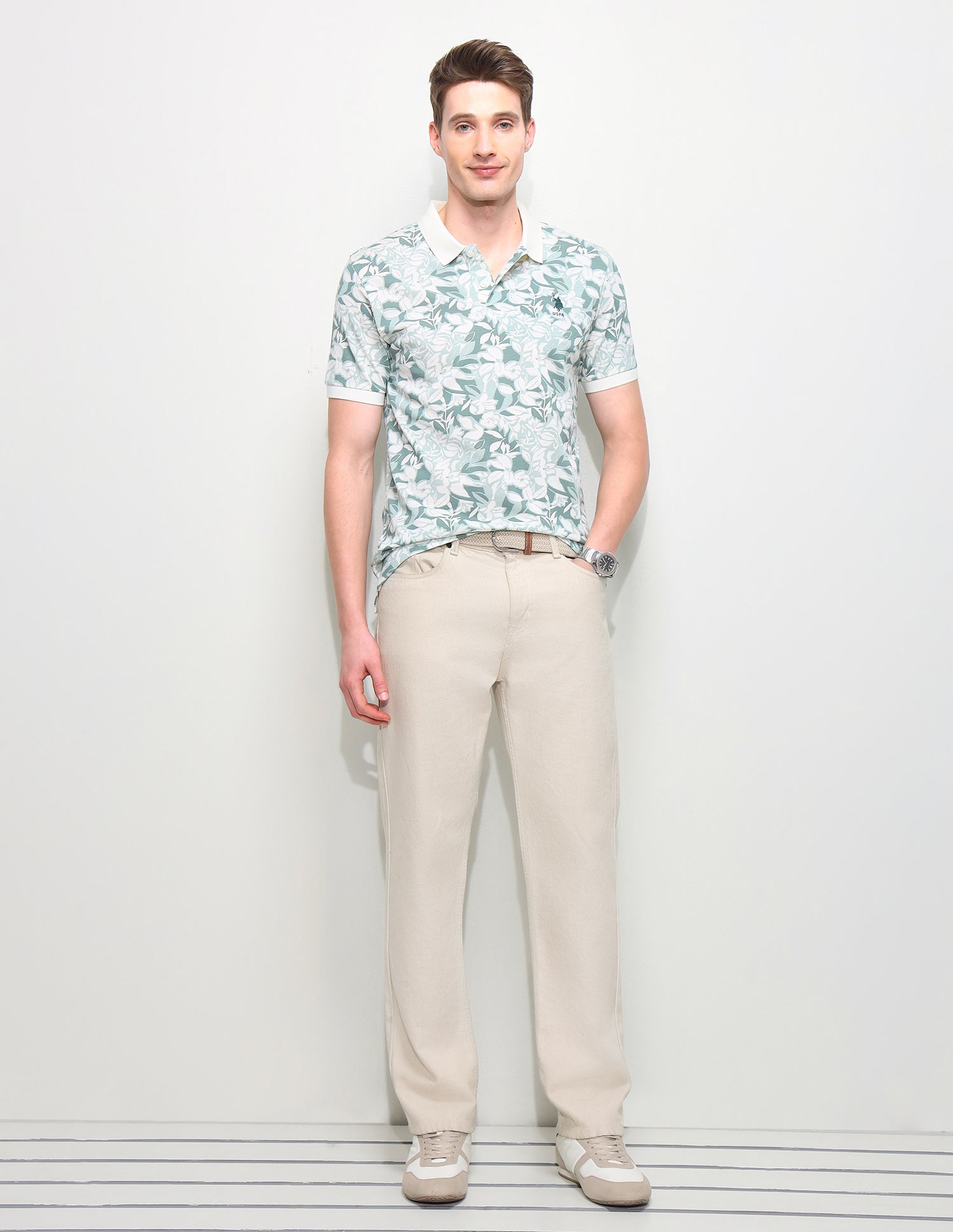 Floral Printed Slim Fit Polo Shirt Light Brown - U.S. Polo Assn. India | Large