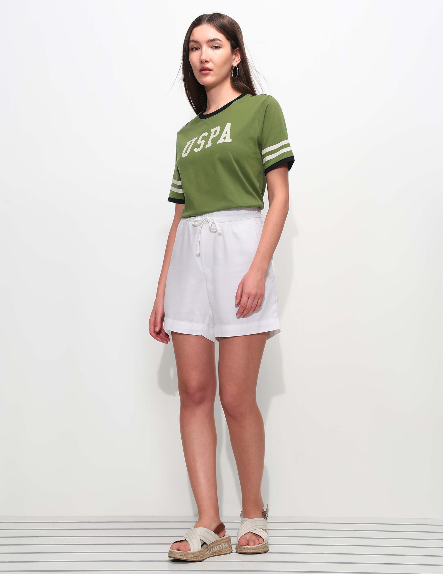 Boxy Fit Brand Printed T-Shirt Olive - U.S. Polo Assn. India | Large