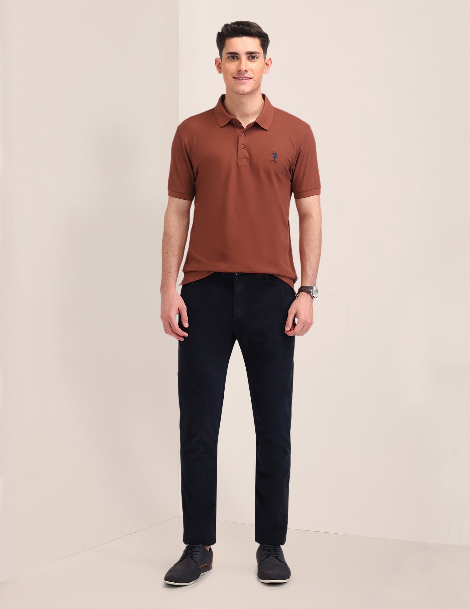 Solid Pattern Cotton Polo Shirt Rust - U.S. Polo Assn. India | Large