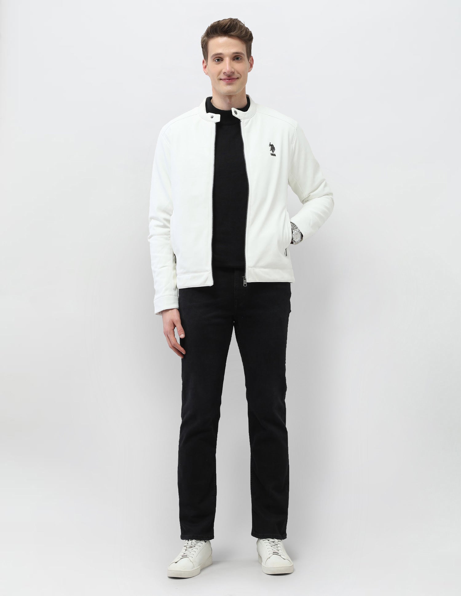 Solid Regular Fit Jacket Off White - U.S. Polo Assn. India | Large