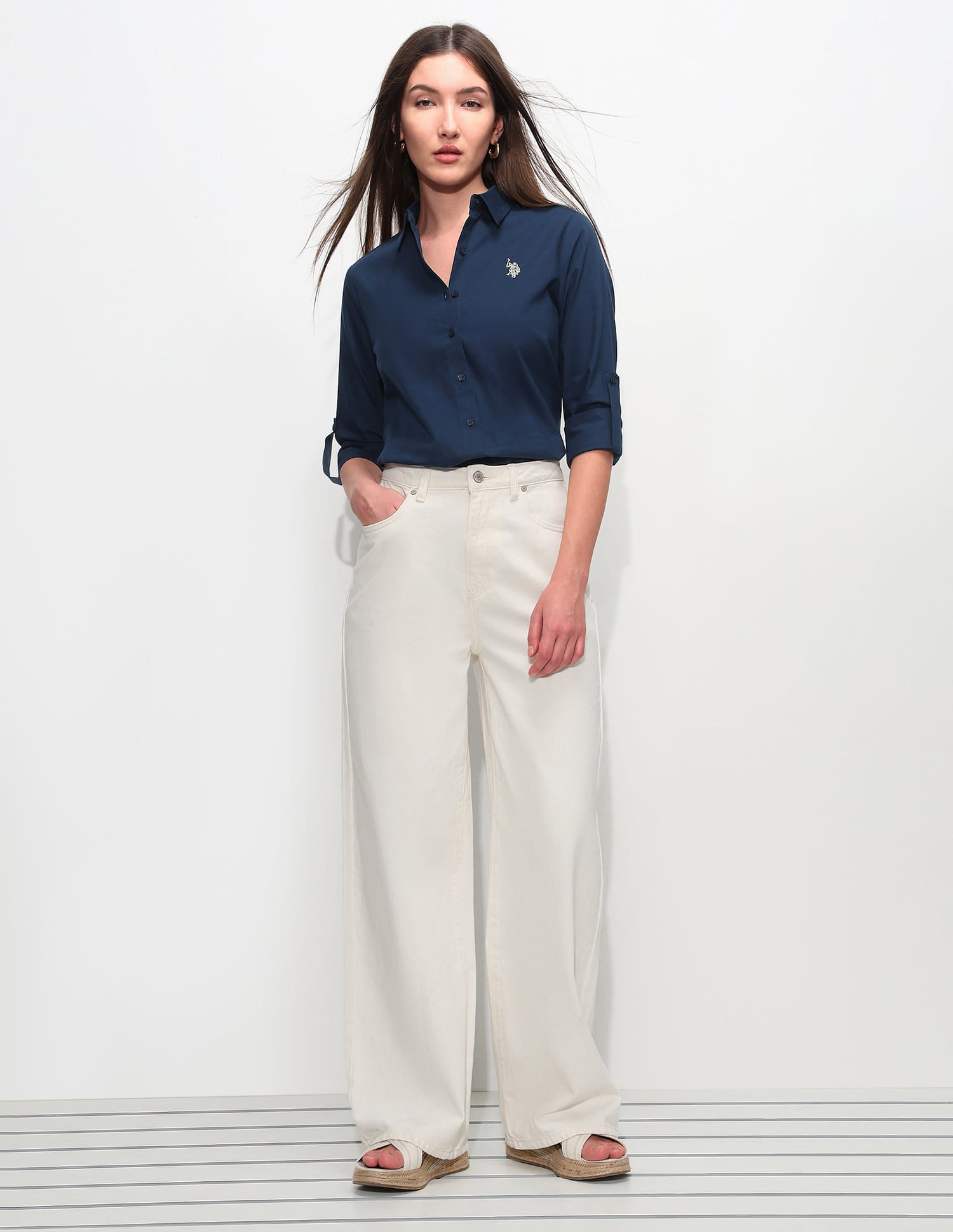 Regular Fit Solid Shirt Navy - U.S. Polo Assn. India | Large