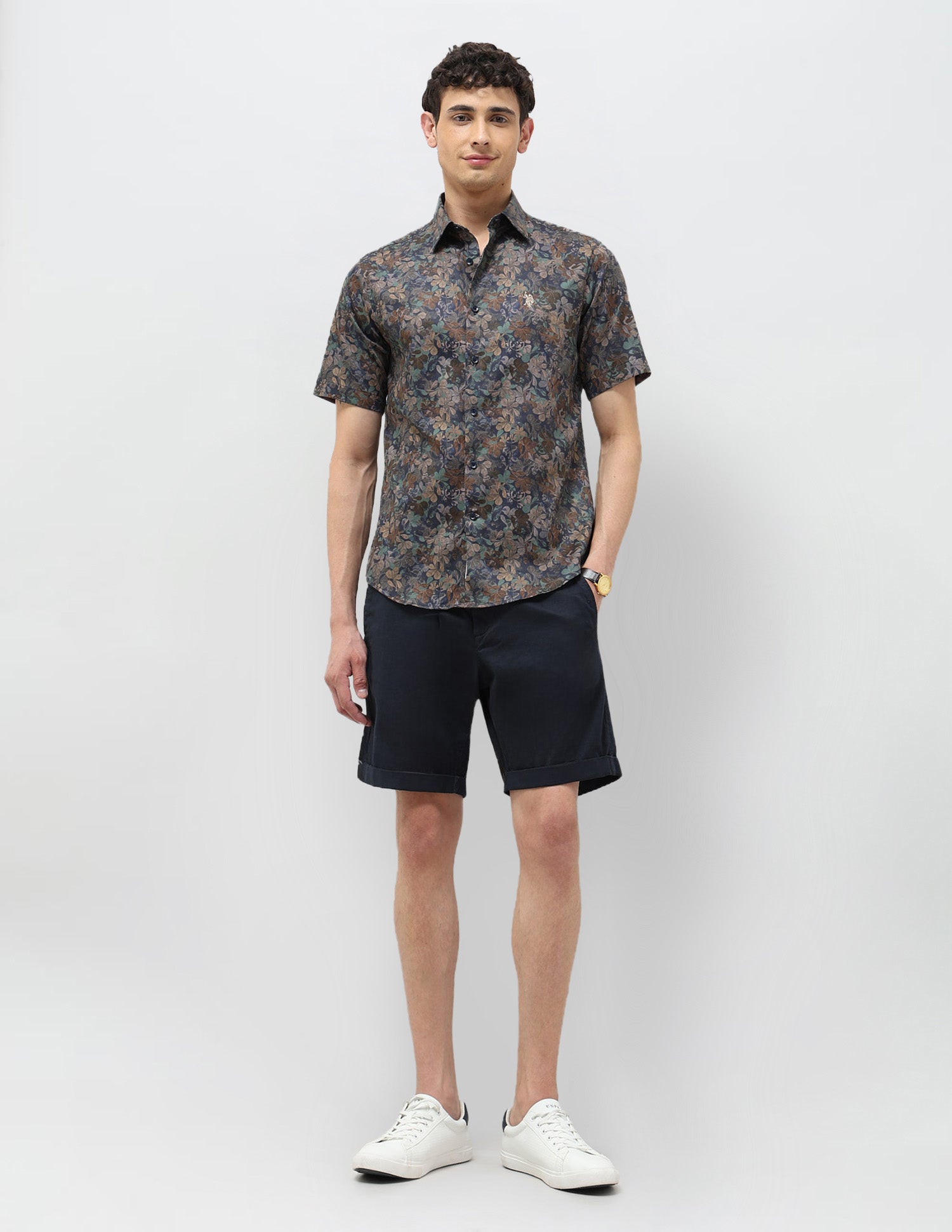 Floral Printed Tailored Fit Shirt Navy - U.S. POLO ASSN. | Large