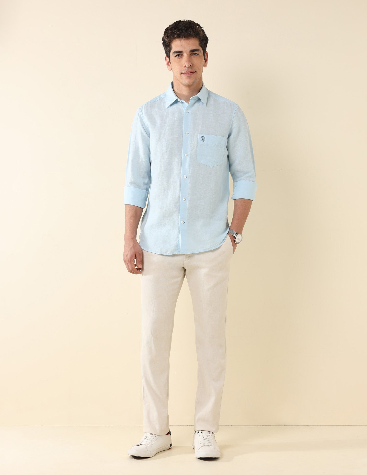 Tailored Fit Solid Shirt Light Blue - U.S. Polo Assn. India | Large