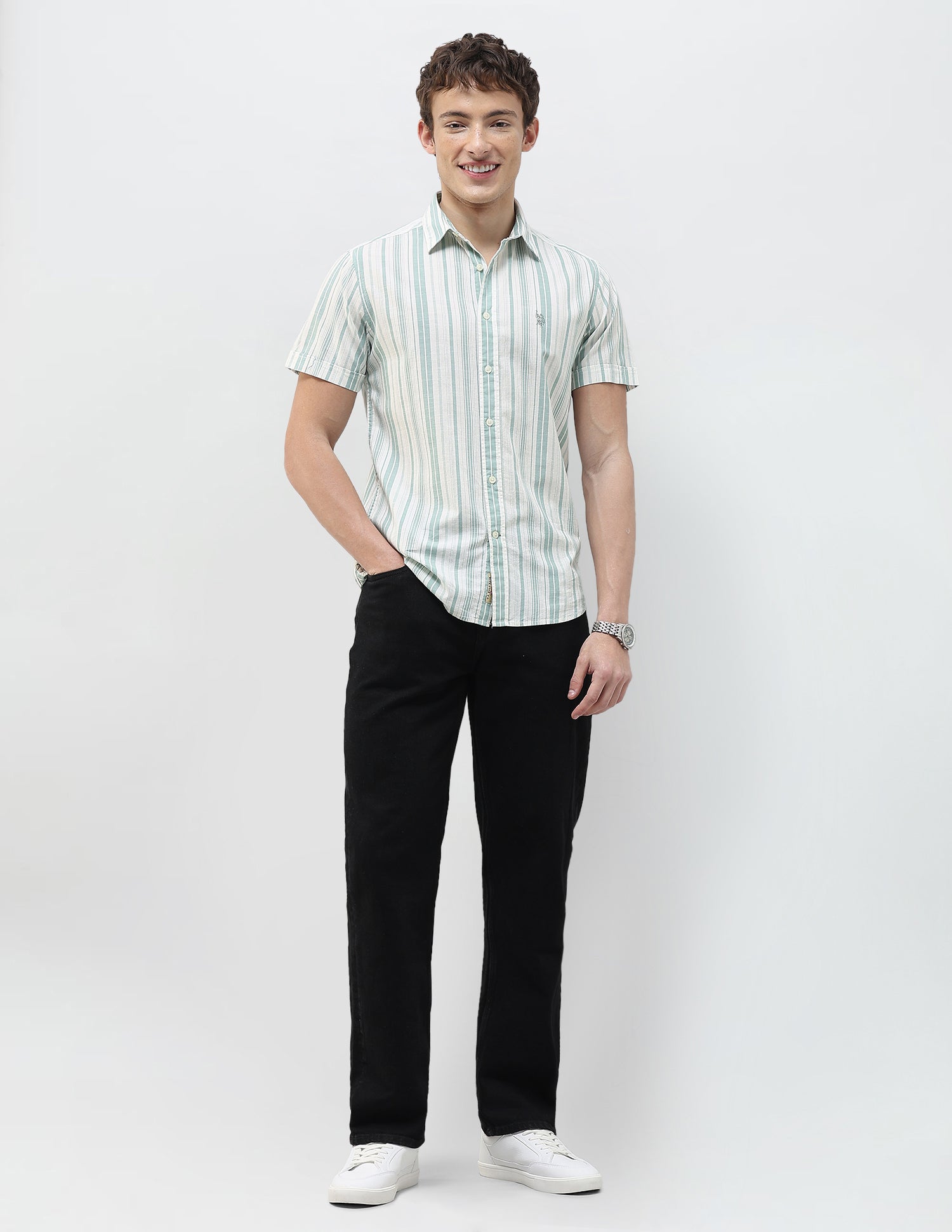 Vertical Striped Regular Fit Shirt Green - U.S. Polo Assn. India | Large