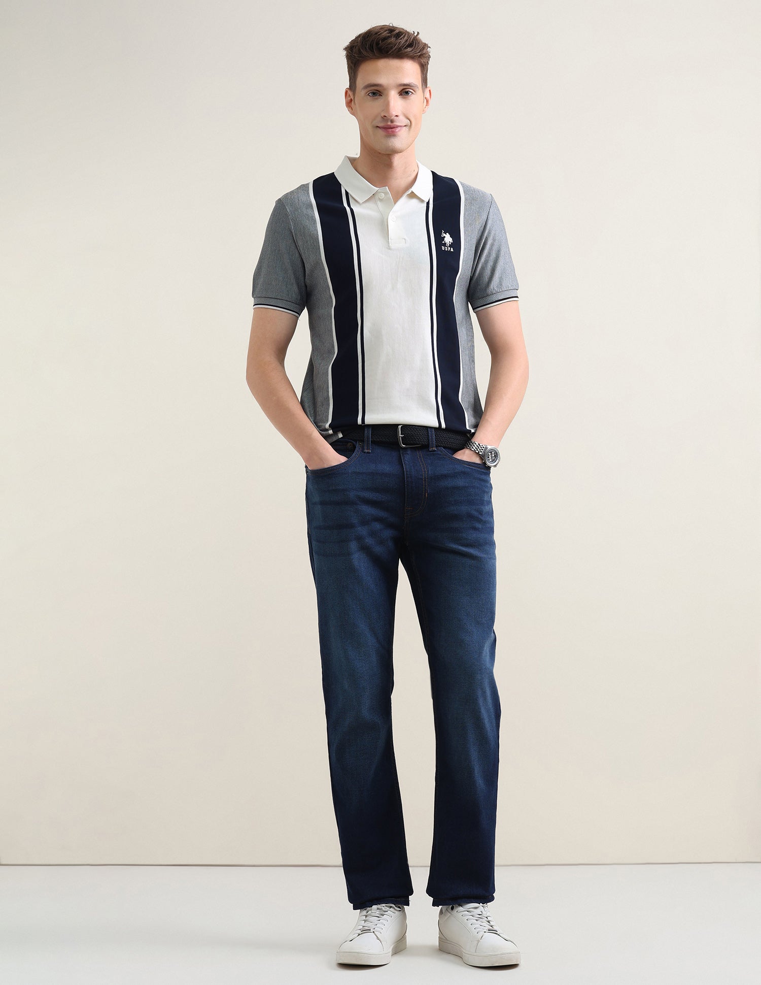Colourblocked Slim Fit Polo Shirt Navy - U.S. Polo Assn. India | Large