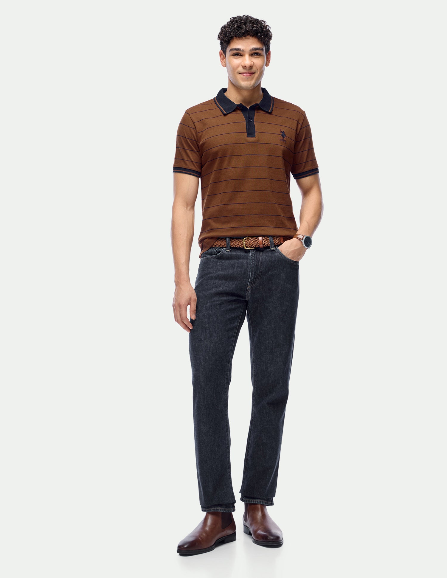 Slim Fit Horizontal Striped Polo Shirt Brown - U.S. Polo Assn. India | Large