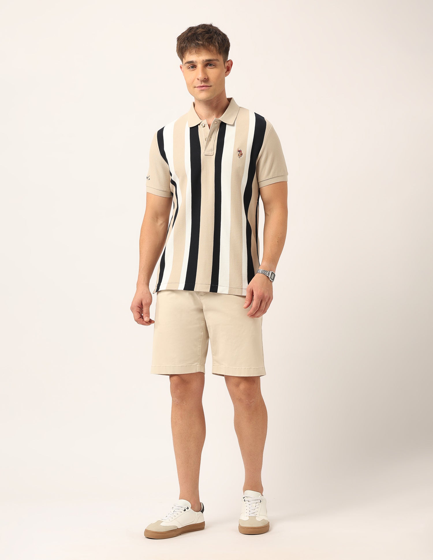 Vertical Striped Muscle Fit Polo Shirt Beige - U.S. Polo Assn. India | Large