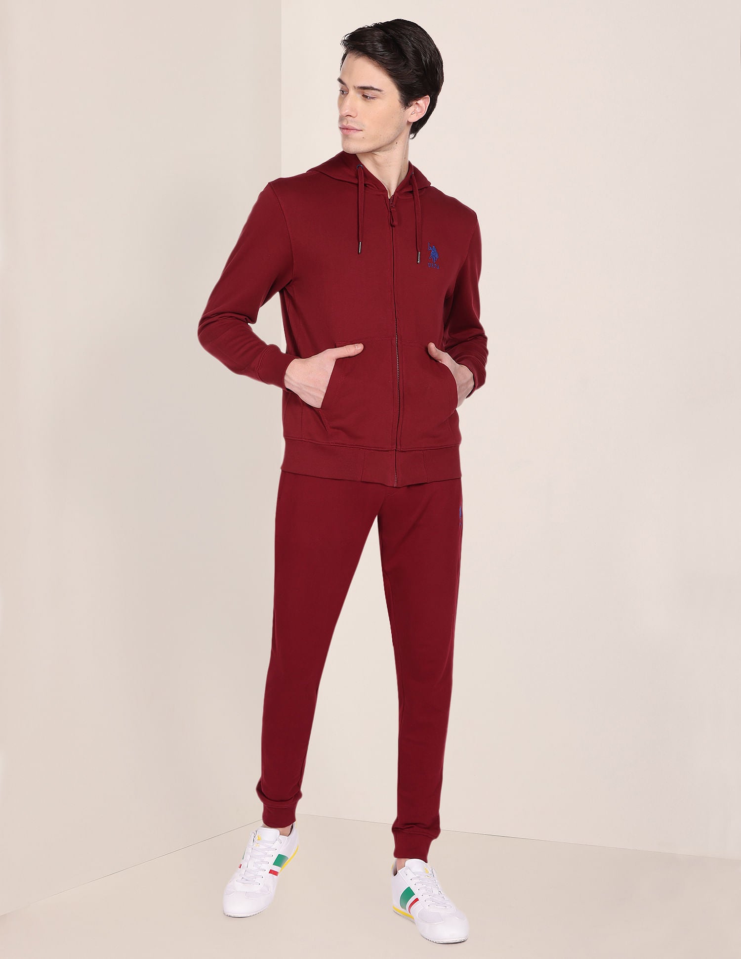 Solid Hooded Sweatshirt Dark Red - U.S. Polo Assn. India | Large