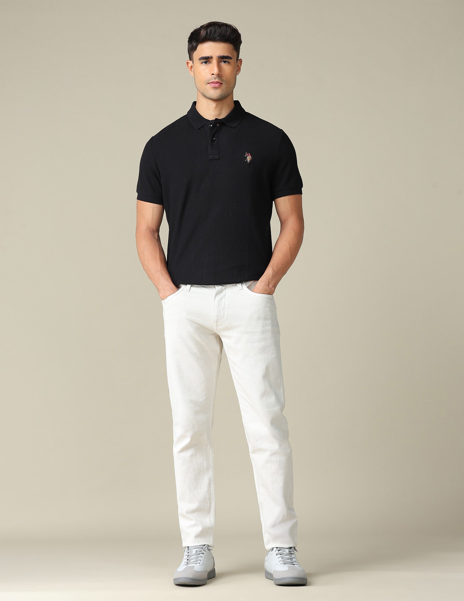 Pure Cotton Muscle Fit Polo Shirt Black - U.S. POLO ASSN. | Large