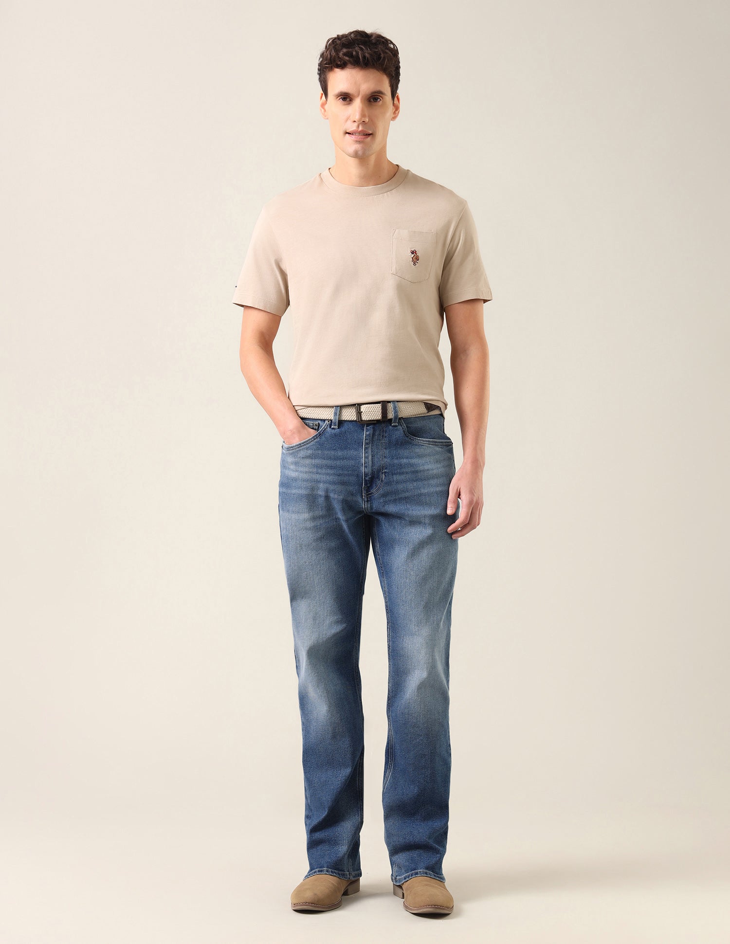 Connor Bootcut Fit Whiskered Jeans Mid Blue - U.S. Polo Assn. India | Large