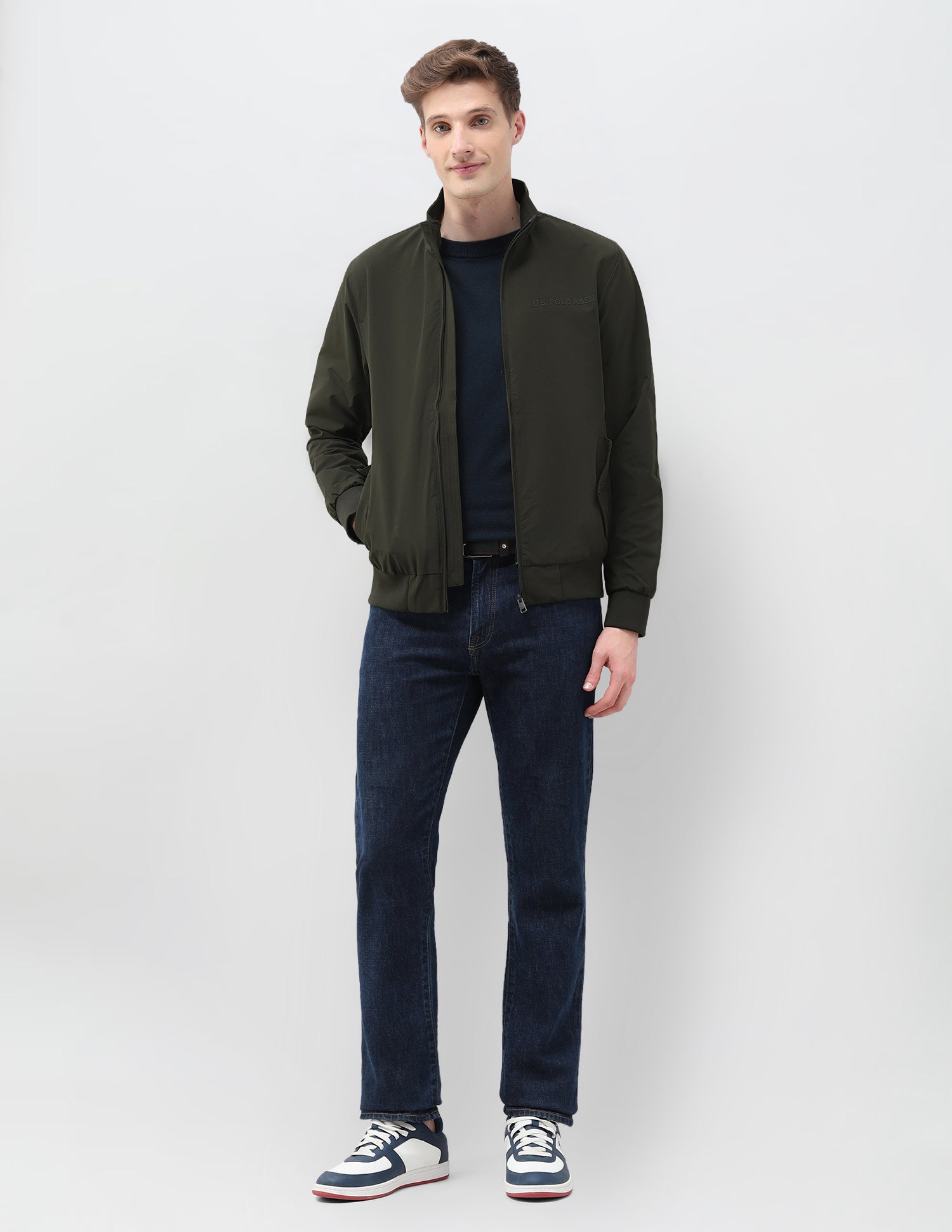 Regular Fit Solid Casual Jacket Dark Olive - U.S. Polo Assn. India | Large