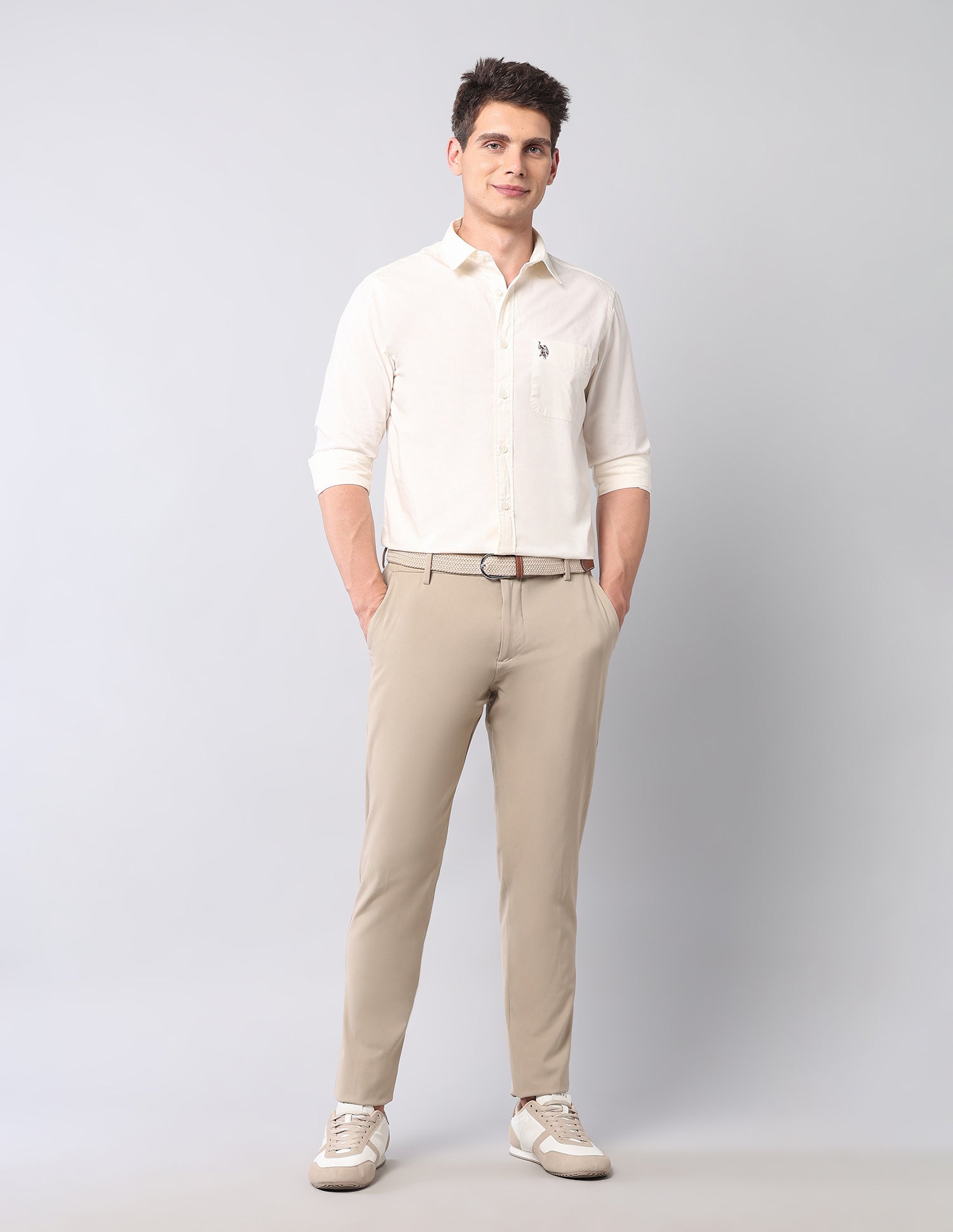Pure Cotton Regular Fit Shirt Cream - U.S. Polo Assn. India | Large