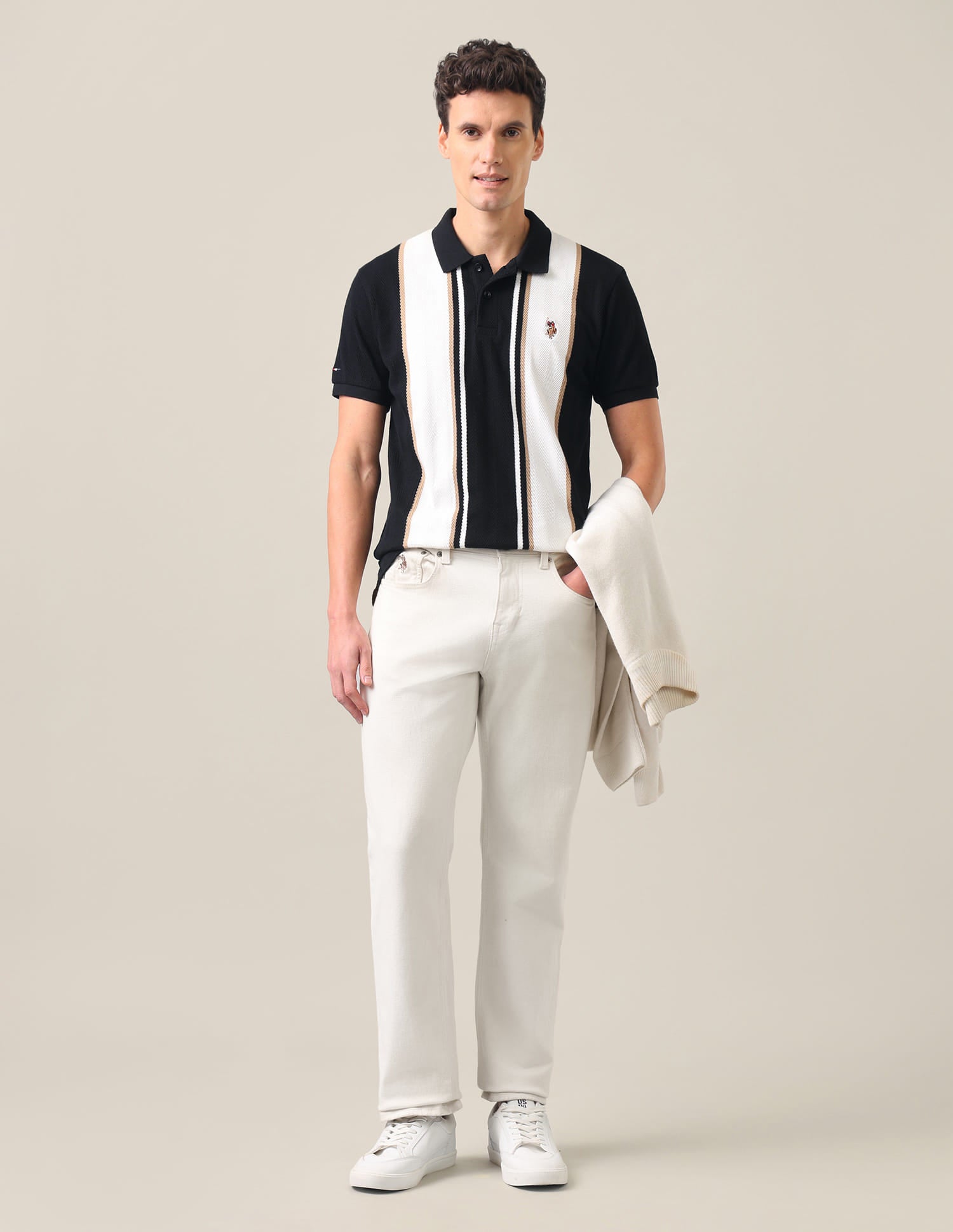 Vertical Striped Slim Fit Polo Shirt Black - U.S. Polo Assn. India | Large