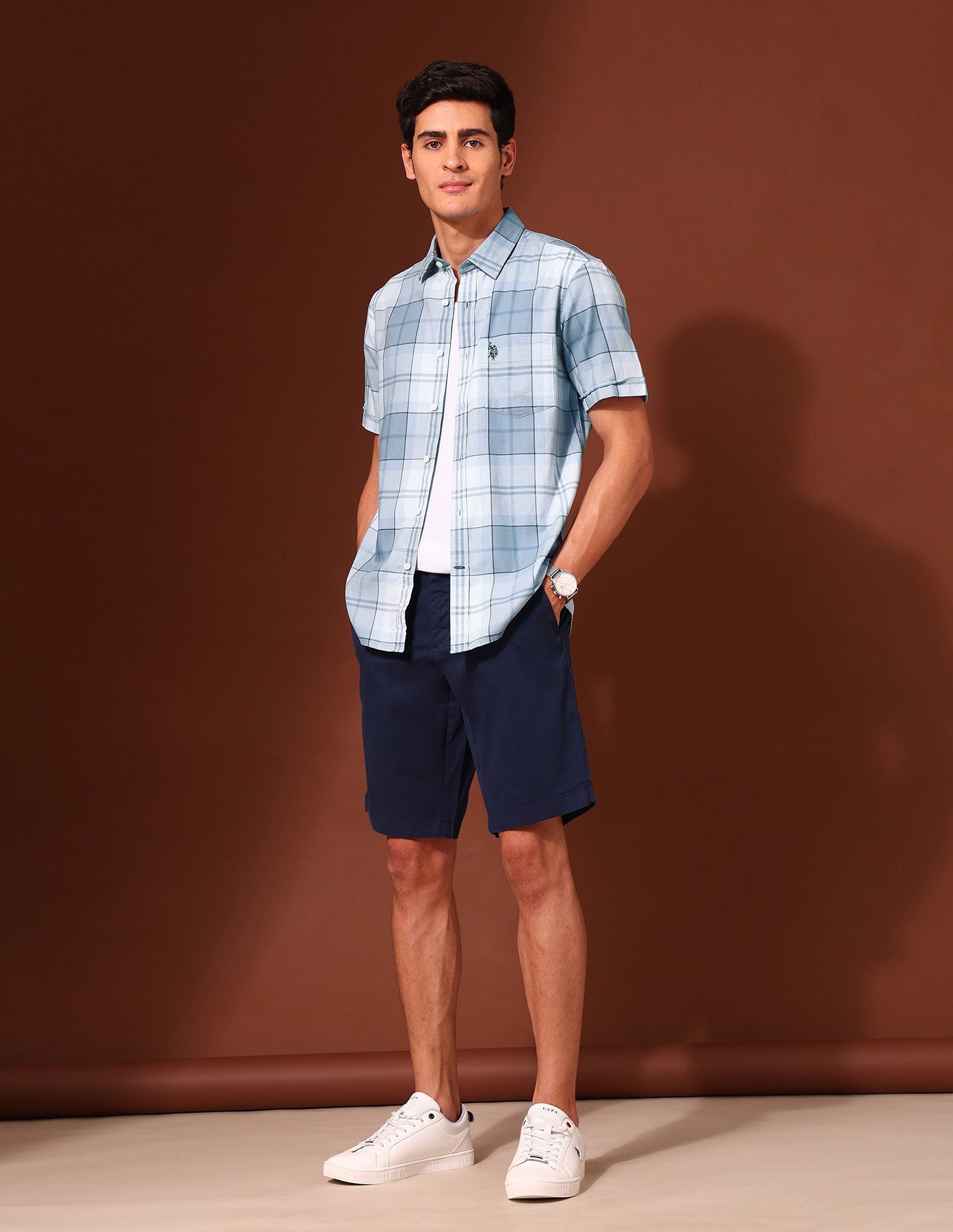 Plaid Checked Pure Cotton Shirt Light Blue - U.S. Polo Assn. India | Large