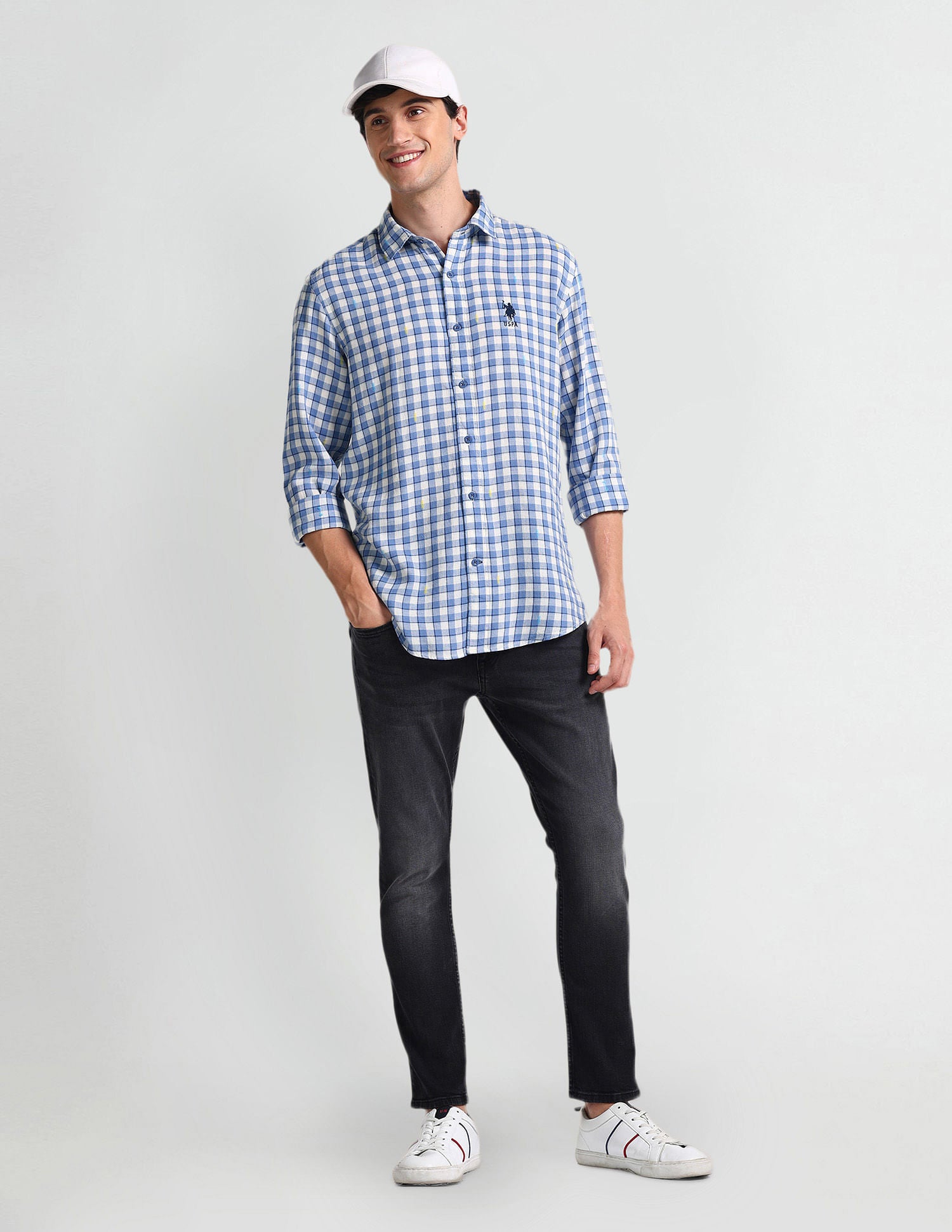 Shepherd Check Slim Shirt Blue - U.S. Polo Assn. India | Large