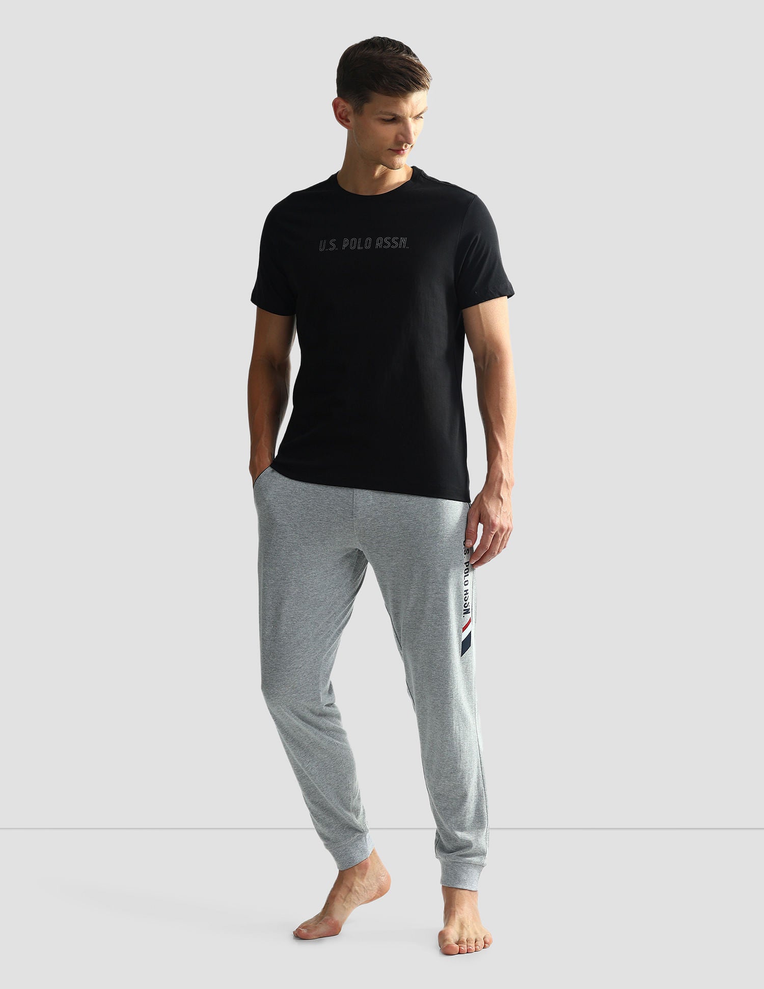 Brand Print Cotton OEE03 Lounge T-Shirt - Pack Of 2 Navy and Sky Blue - U.S. POLO ASSN. | Large