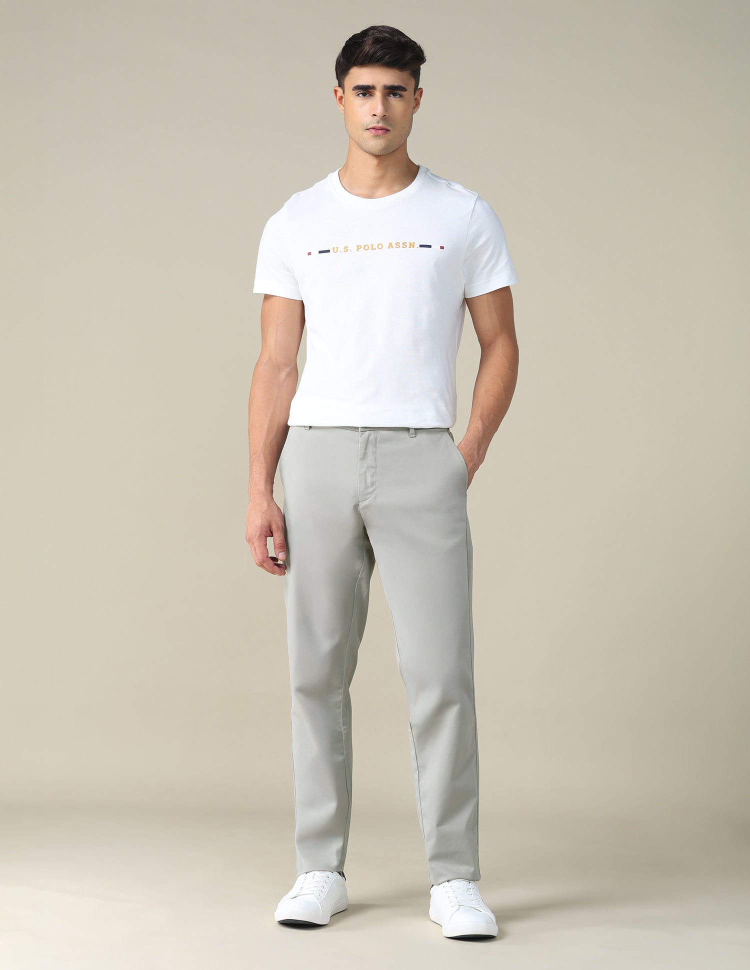 Textured Dobby Trousers Light Grey - U.S. POLO ASSN. | Large