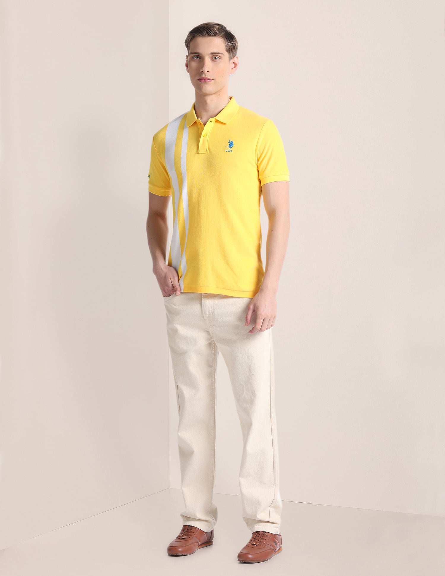 Vertical Stripe Cotton Polo Shirt Yellow - U.S. Polo Assn. India | Large