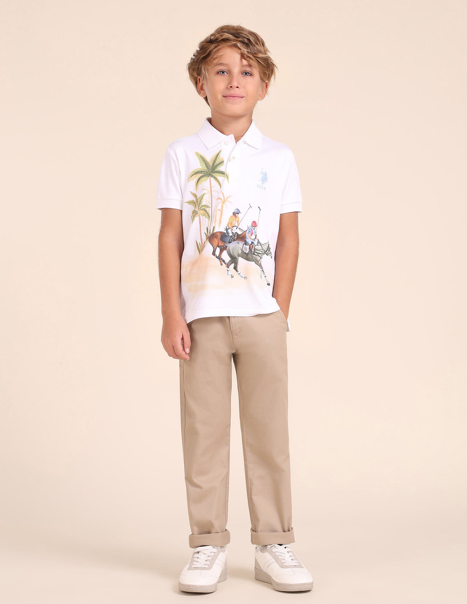 Boys Graphic Printed Regular Fit Polo Shirt White - U.S. POLO ASSN. | Large