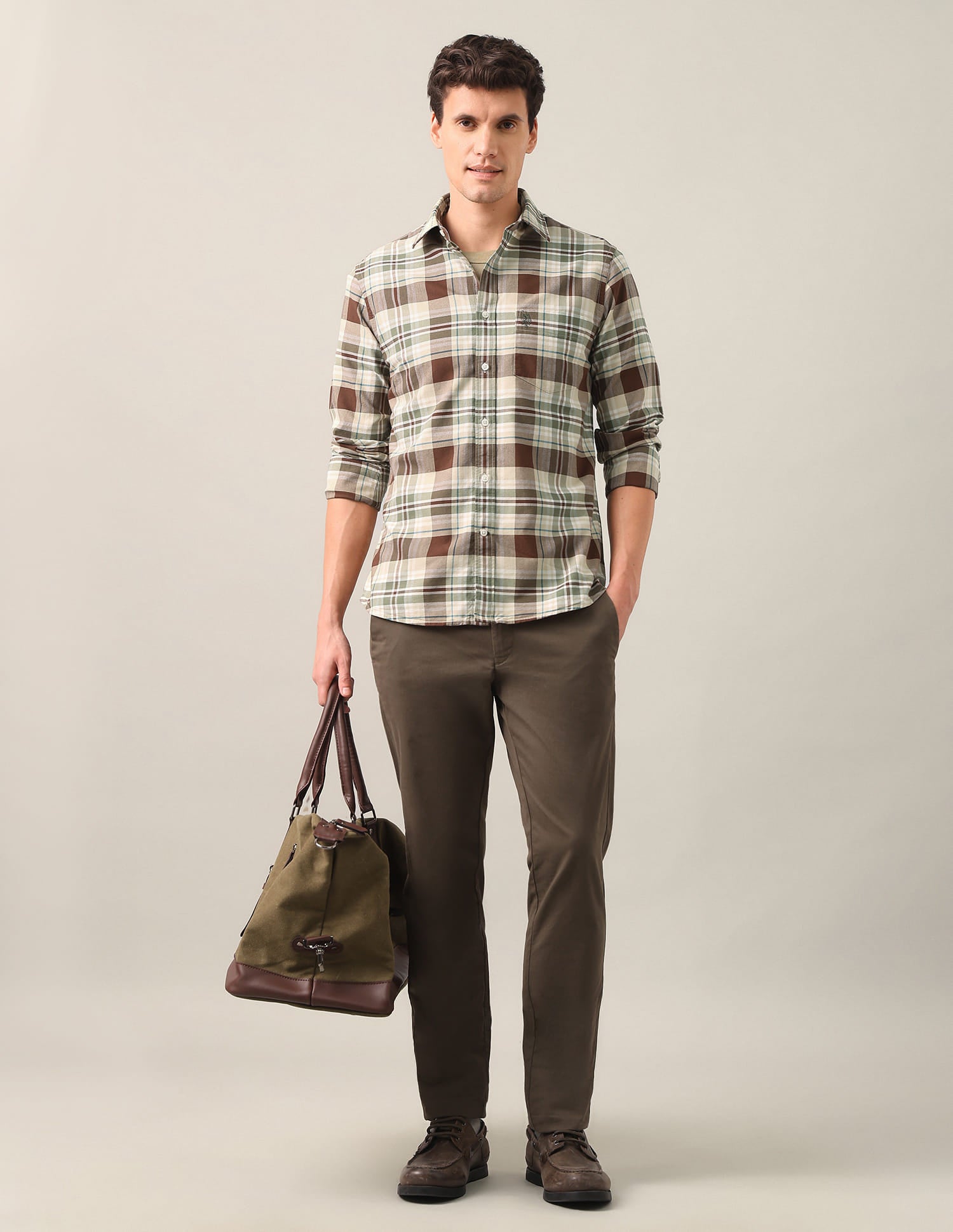 Tartan Checked Oxford Shirt Brown - U.S. Polo Assn. India | Large