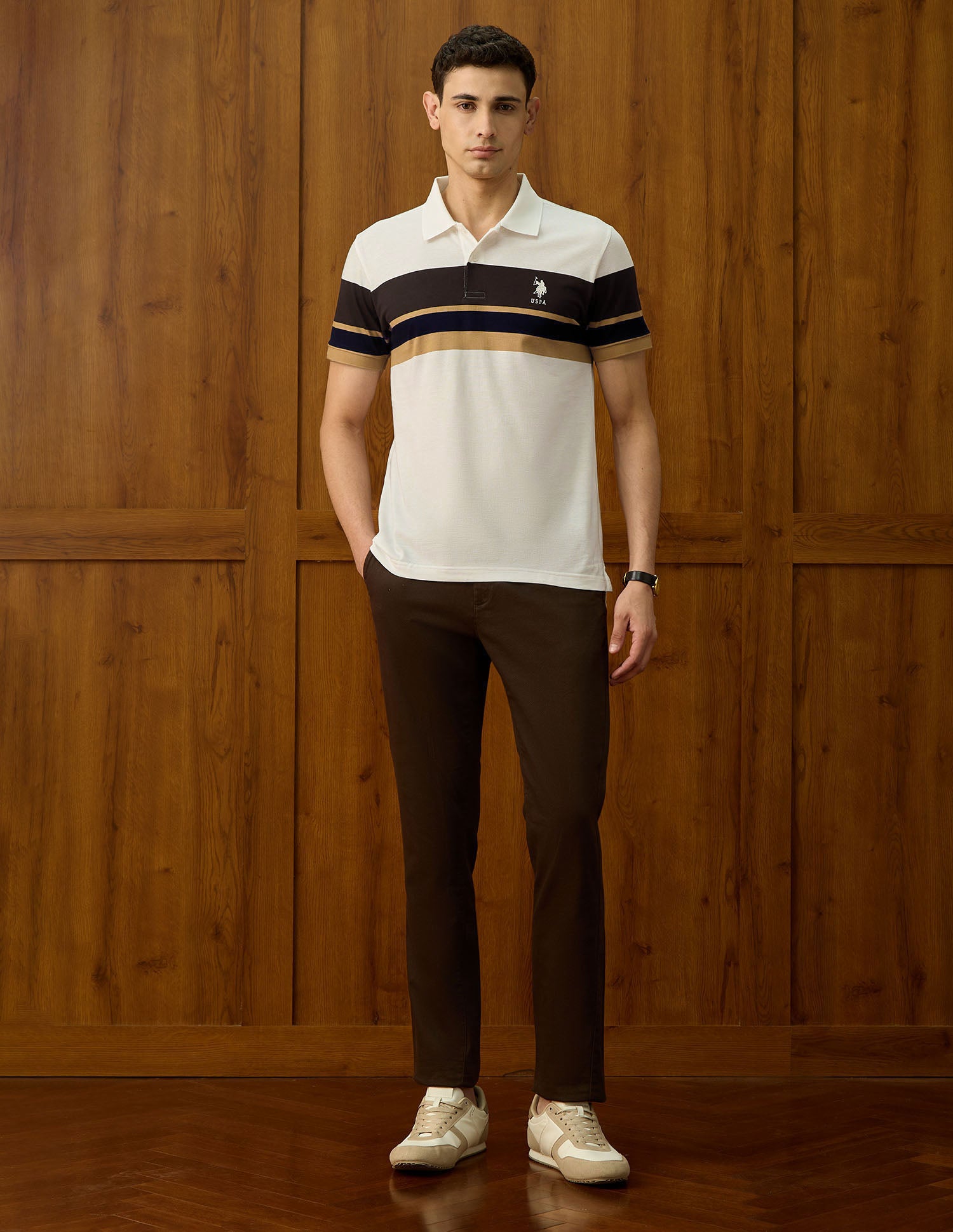 Colourblocked Equestrian Aisle Theater Polo Shirt Beige - U.S. POLO ASSN. | Large