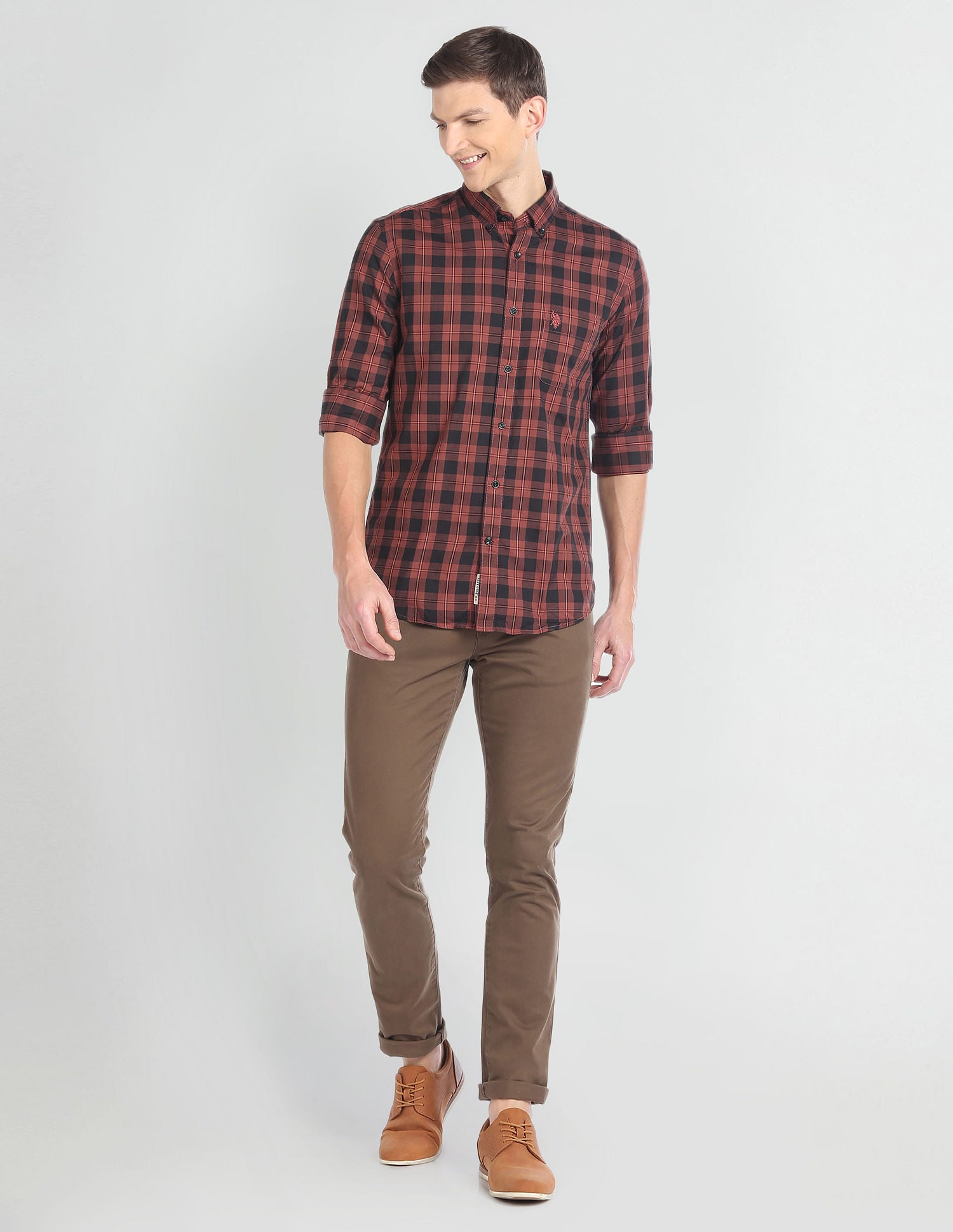 Tartan Check Cotton Twill Shirt Brown - U.S. Polo Assn. India | Large