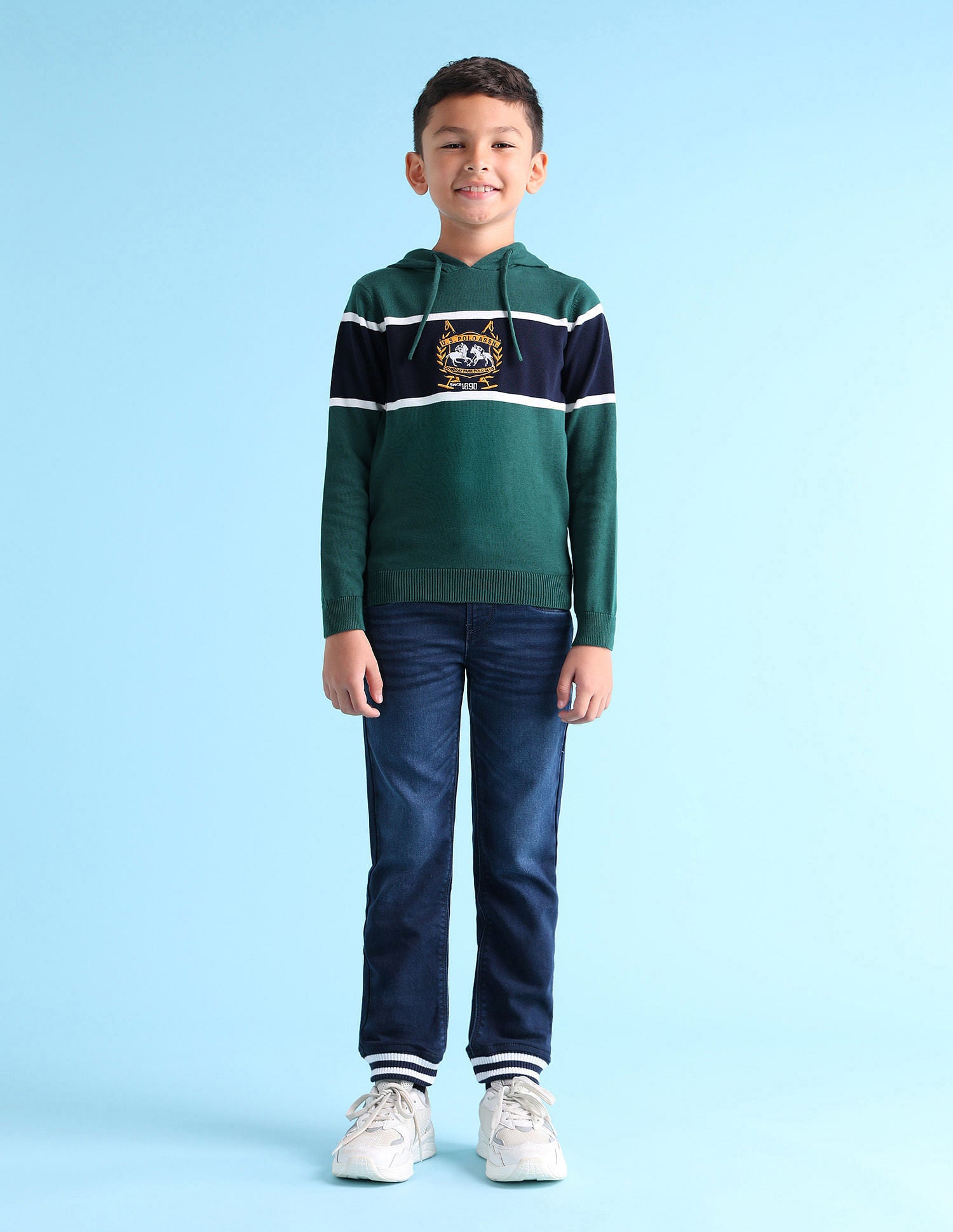 Boys Striped Hooded Sweater Green - U.S. POLO ASSN. | Large