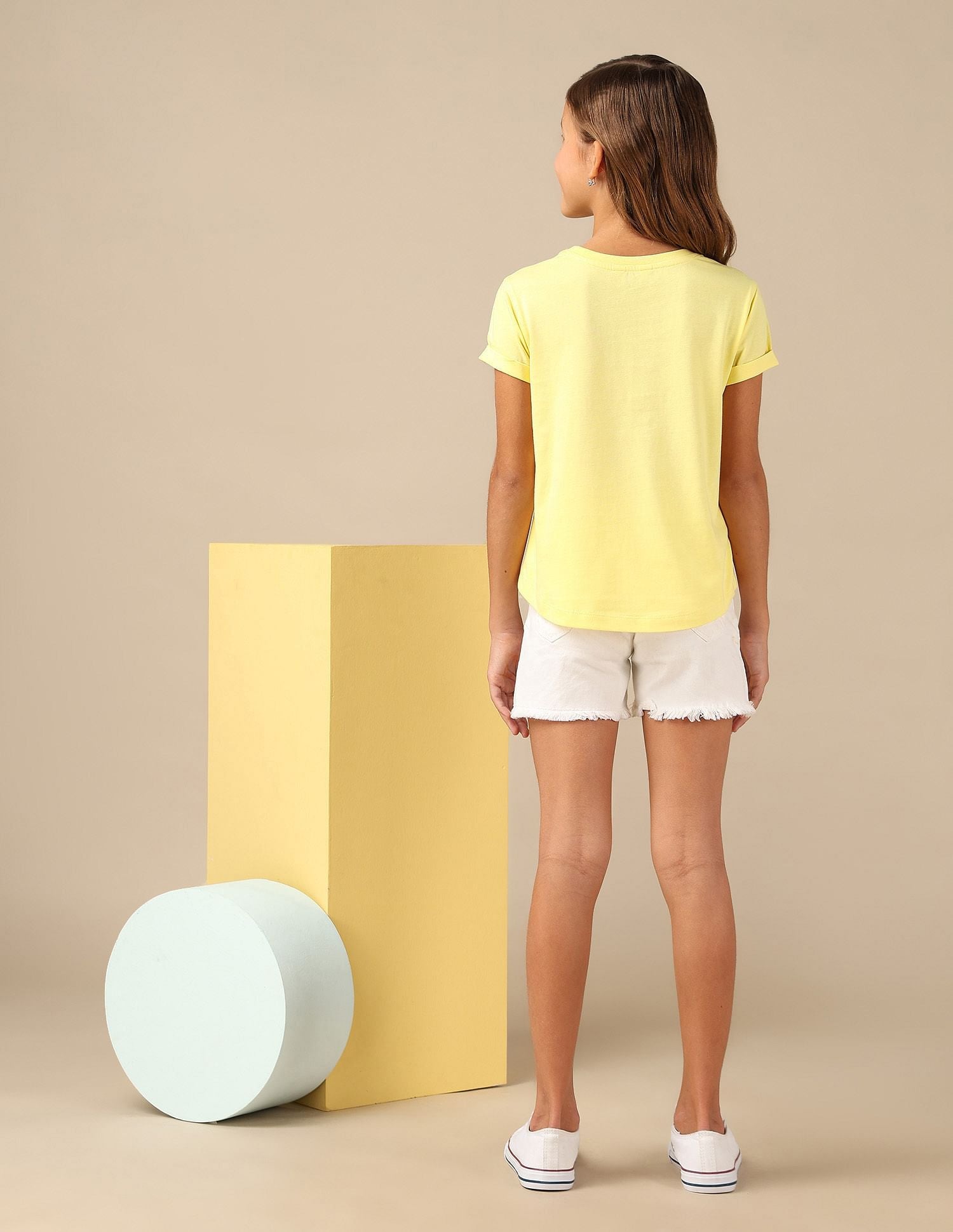 Girls Stud Detailed Relaxed Fit T-Shirt Yellow - U.S. POLO ASSN. | Large