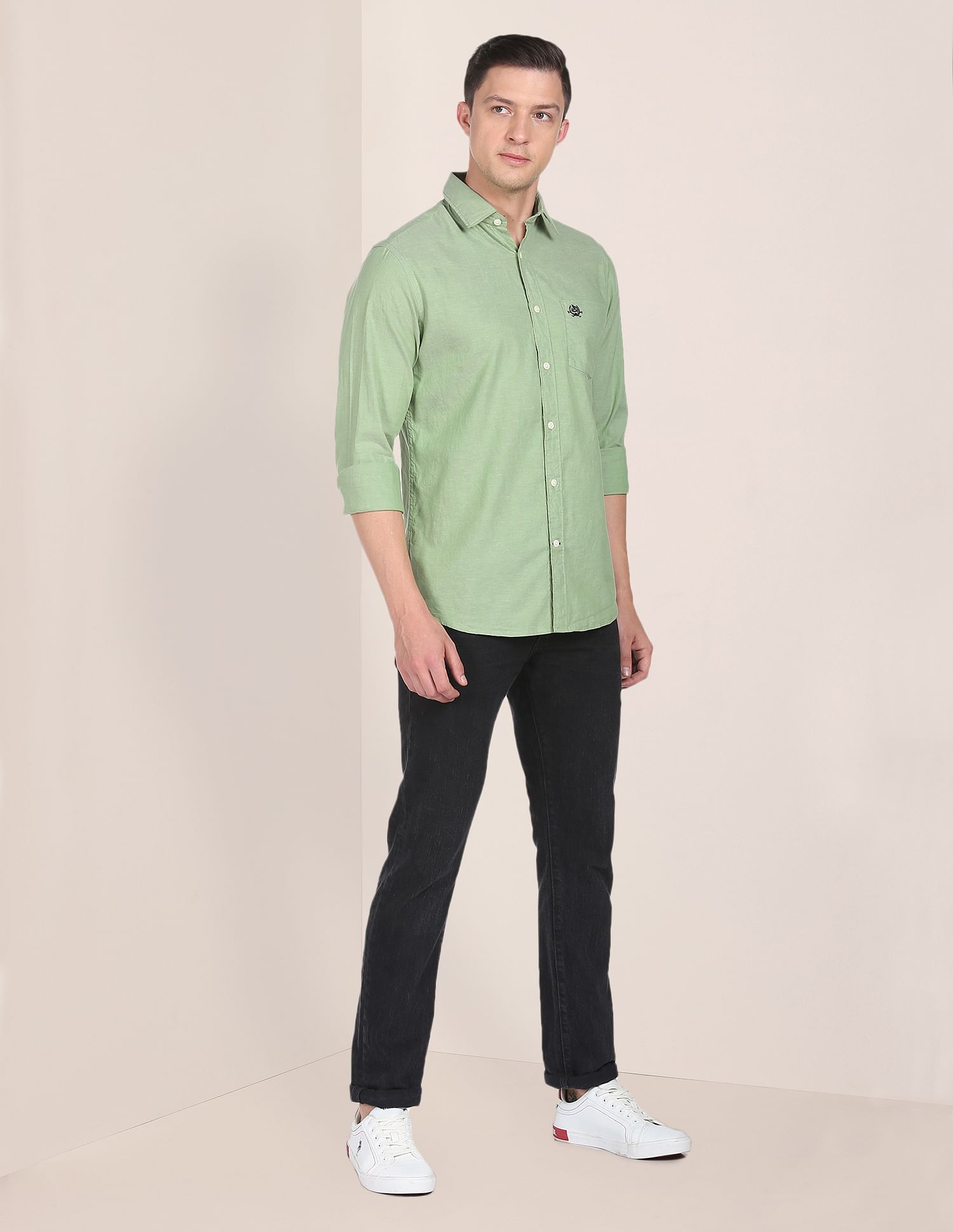 Tailored Regular Fit Solid Casual Shirt Green - U.S. POLO ASSN. | Large
