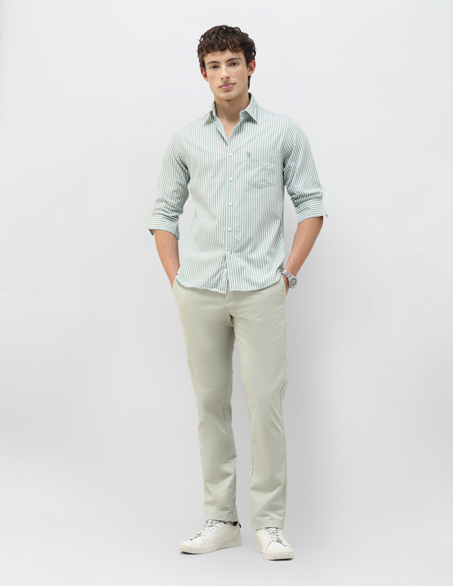 Casa De Campo Vertical Striped Shirt Light Green - U.S. Polo Assn. India | Large