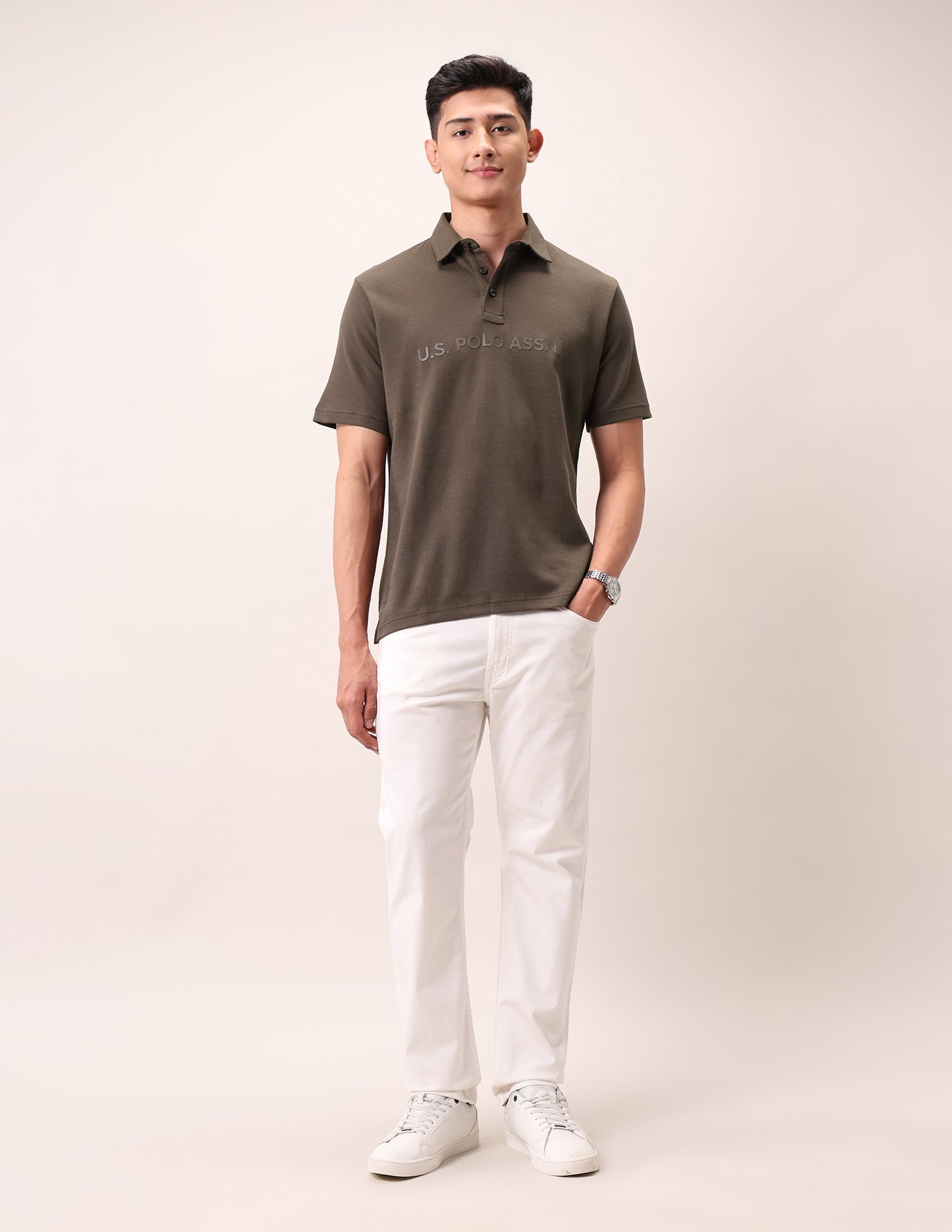 Brand Embossed Outdoor Polo Shirt Dark Brown - U.S. Polo Assn. India | Large