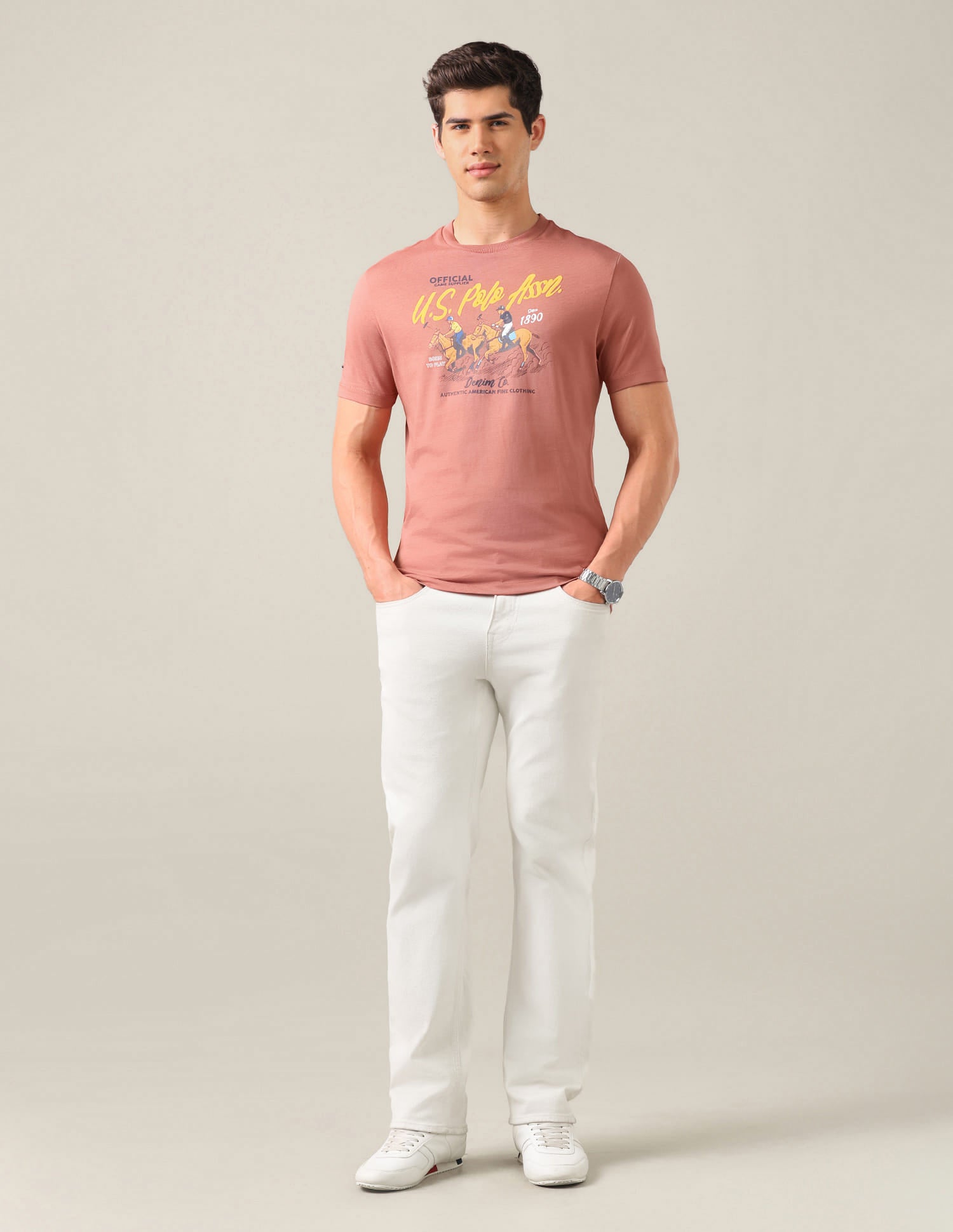 Graphic Brand Printed Slim Fit T-Shirt Orange - U.S. Polo Assn. India | Large