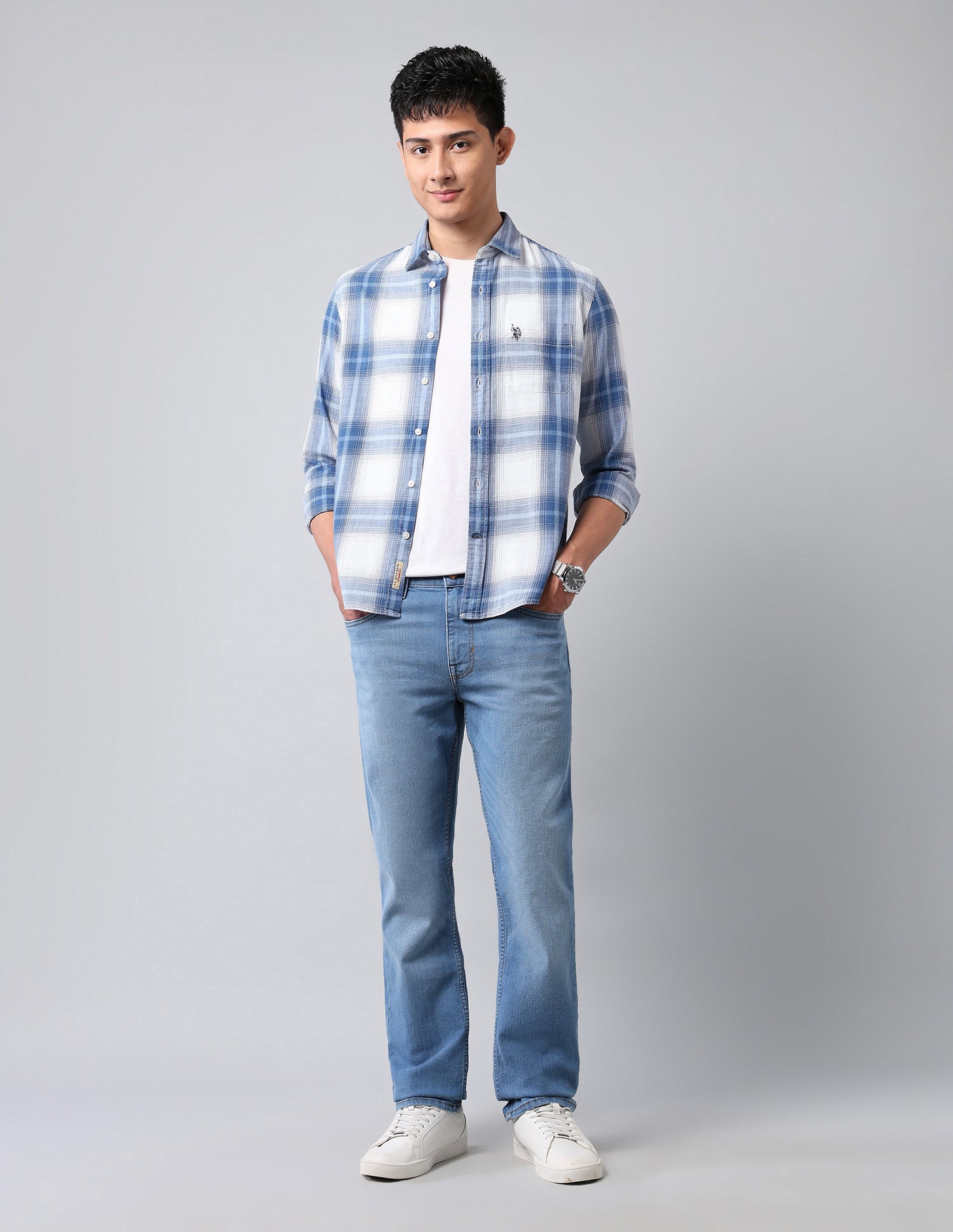 Plaid Checked Twill Shirt Indigo - U.S. Polo Assn. India | Large