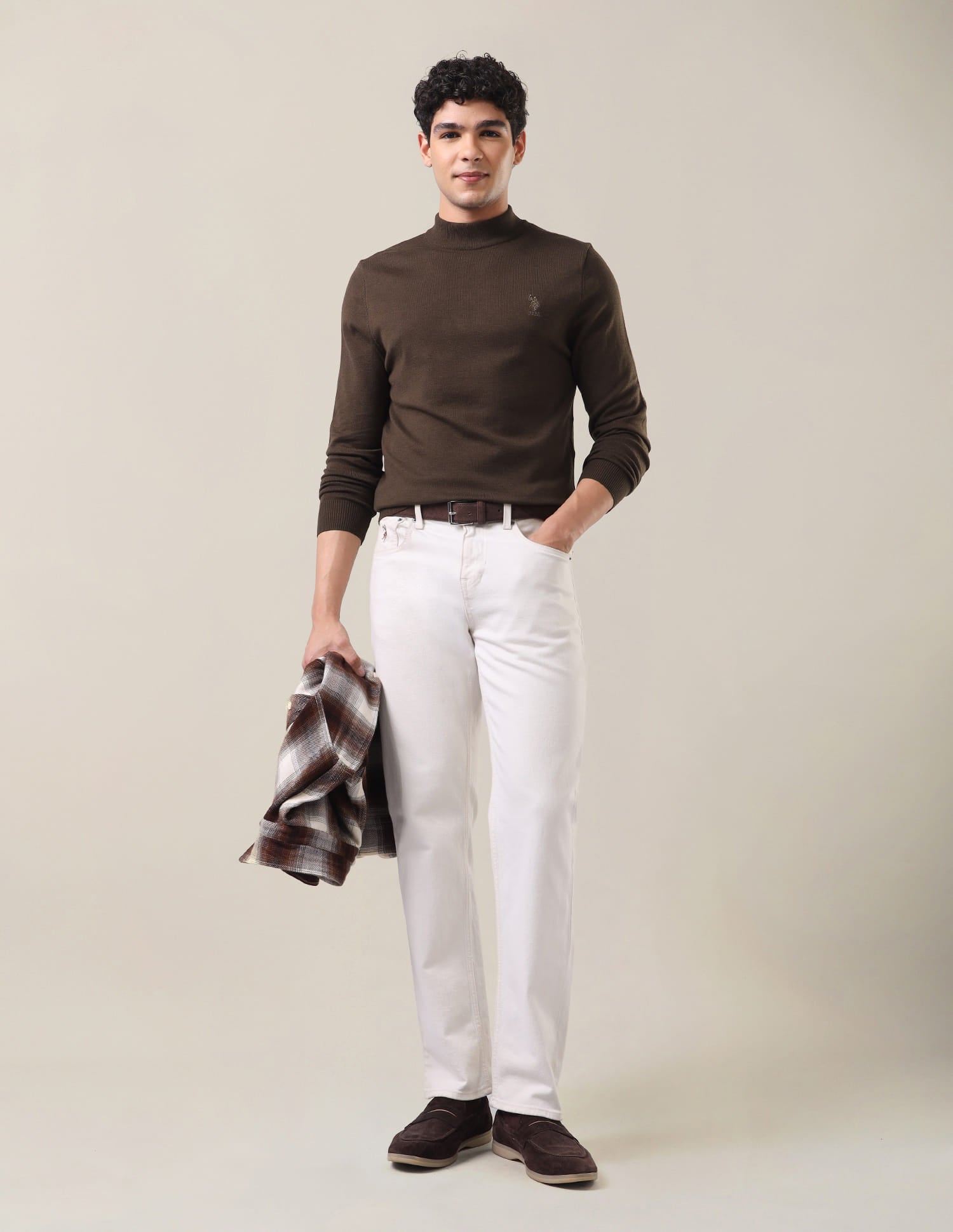 Mock Neck Regular Fit Sweater Dark Brown - U.S. Polo Assn. India | Large