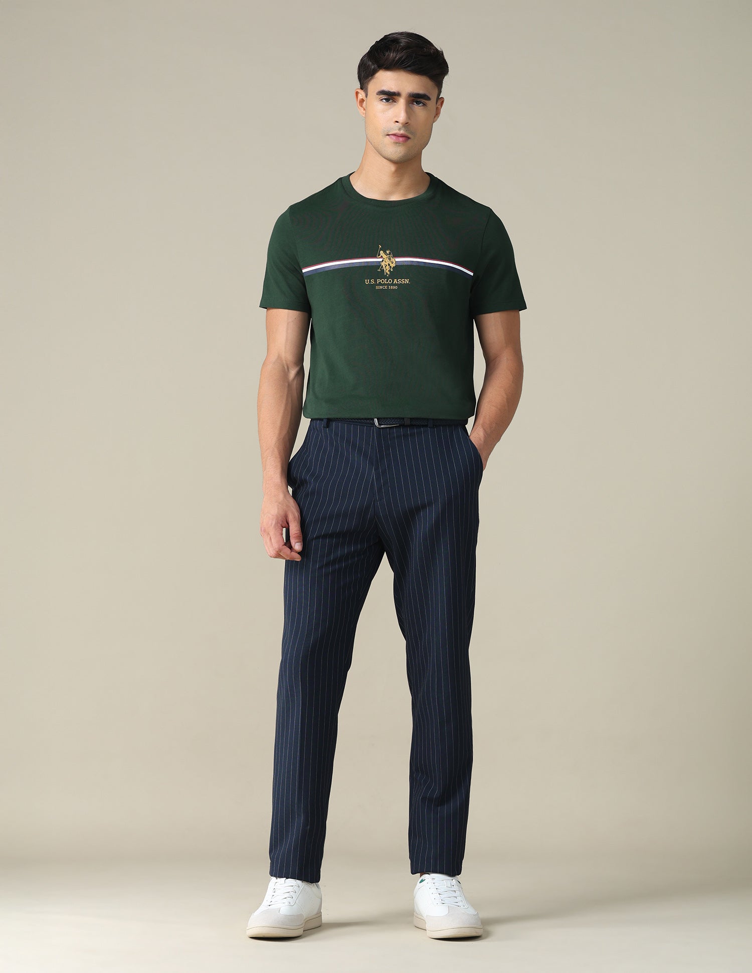 Horizontal Striped Regular Fit T-shirt Dark Olive - U.S. POLO ASSN. | Large