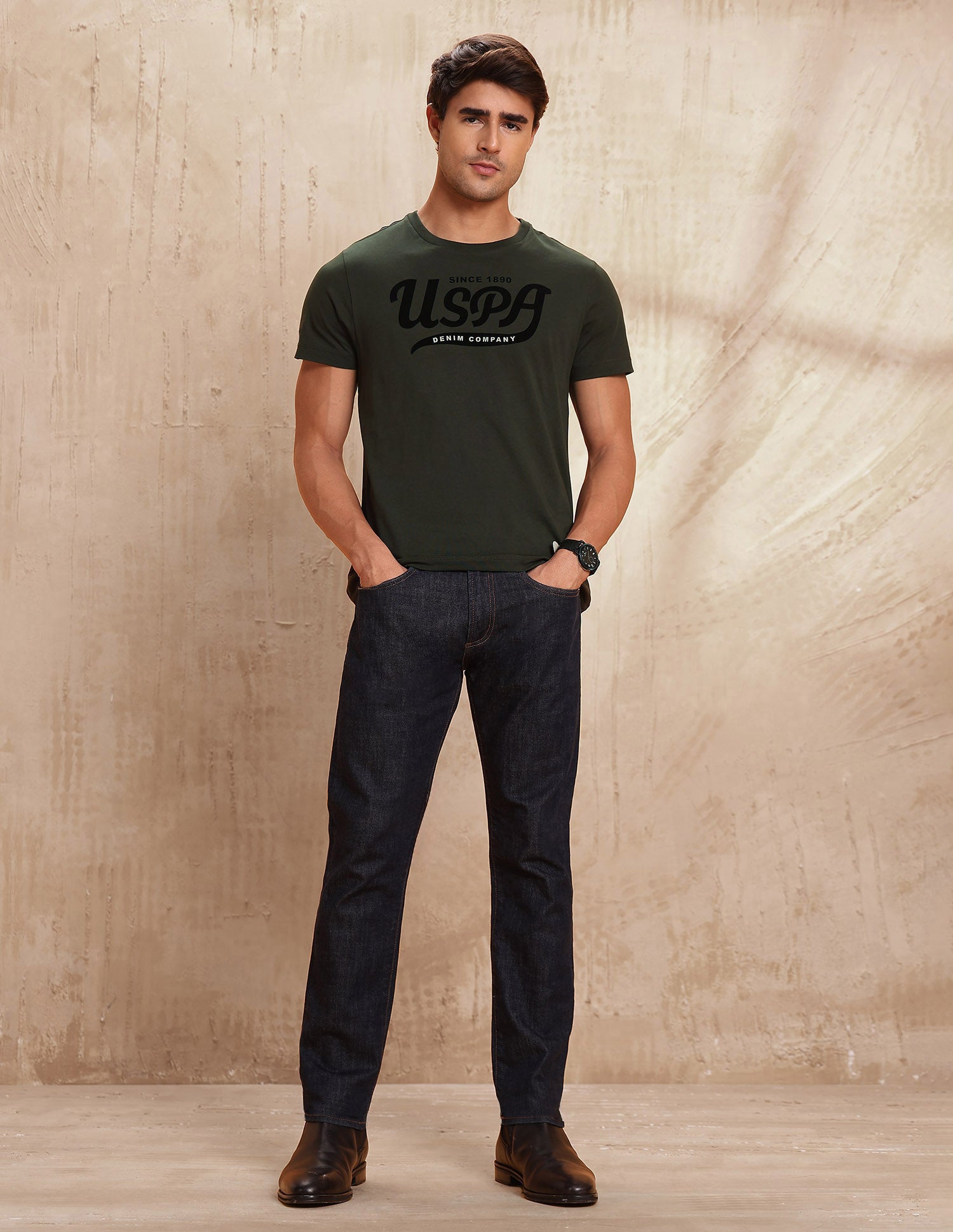 Brand Printed Regular Fit T-Shirt Olive - U.S. POLO ASSN. | Large