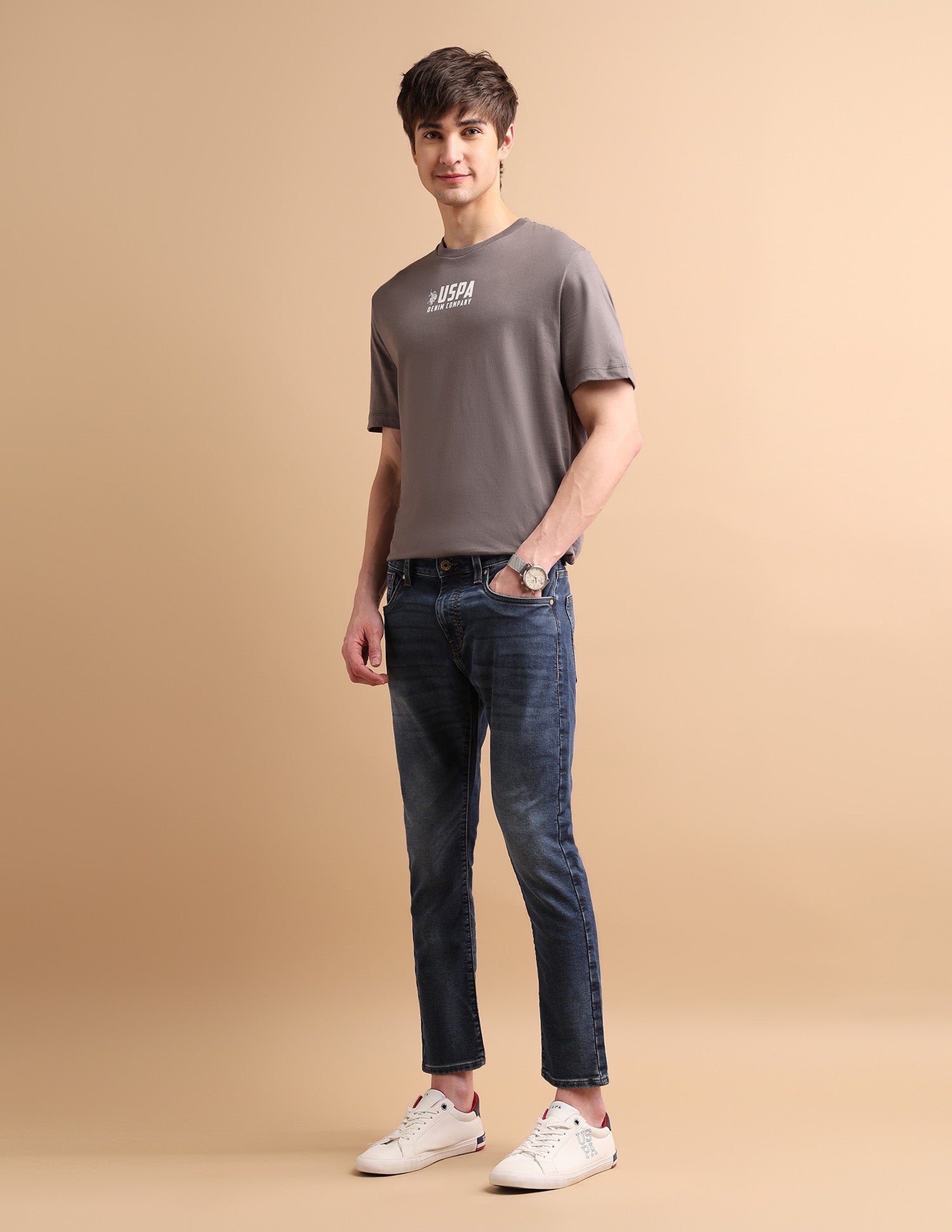 Cole Comfort Cropped Fit Blue Ultra Soft Jeans Mid Wash - U.S. Polo Assn. India | Large