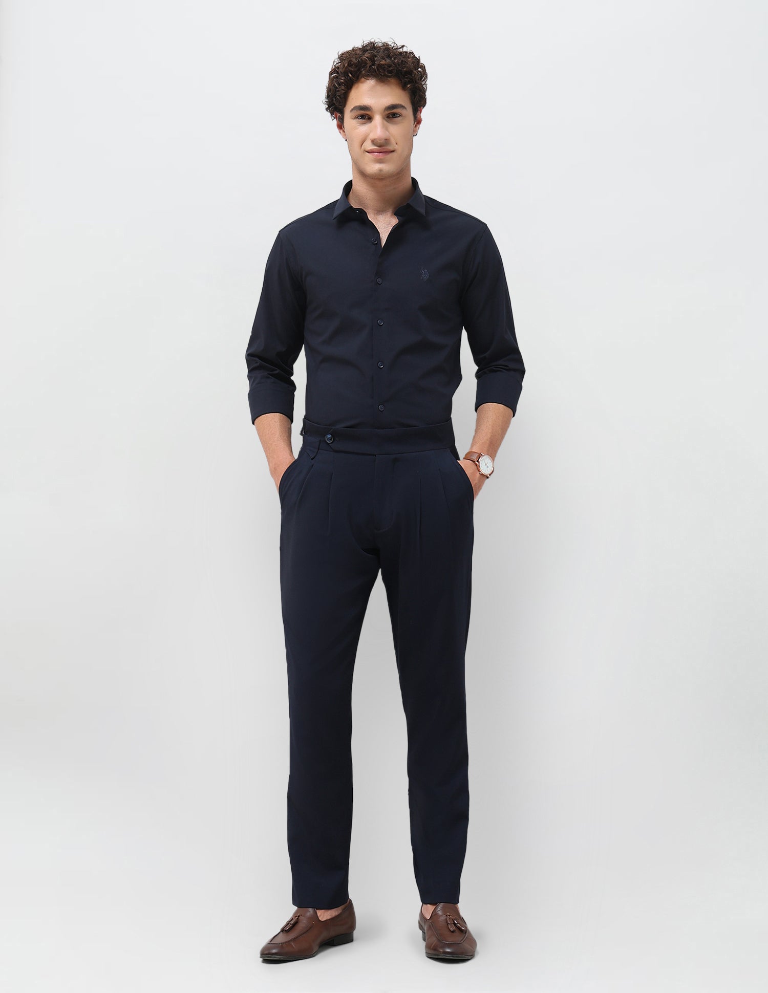 Solid Tailored Fit Shirt Navy - U.S. Polo Assn. India | Large