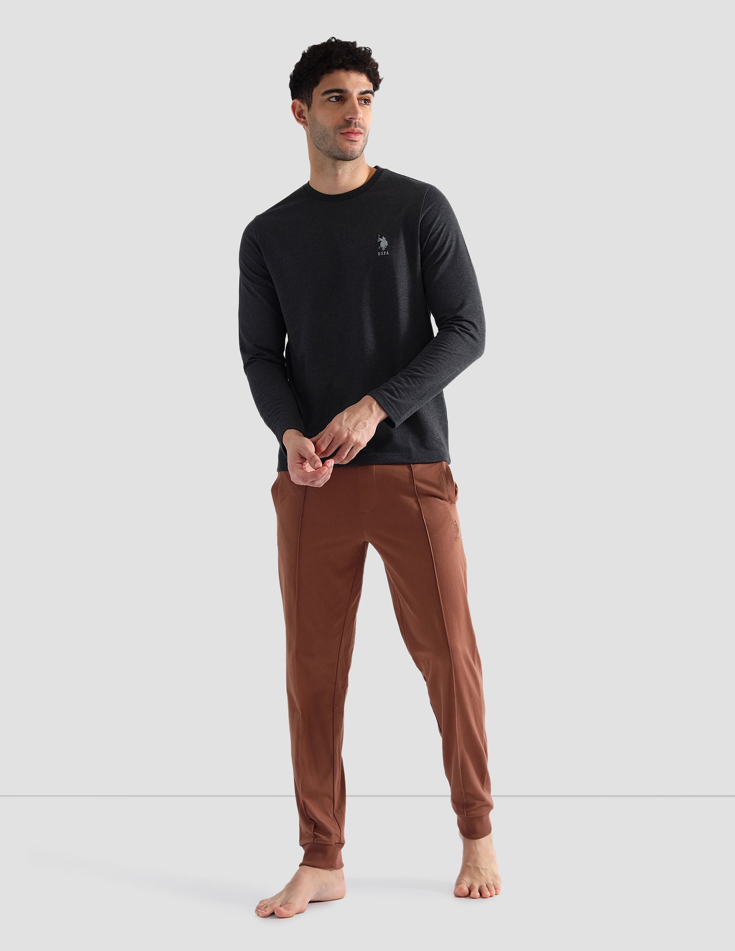 Round Neck Pure Cotton Lounge T-Shirt Charcoal Mel - U.S. POLO ASSN. | Large