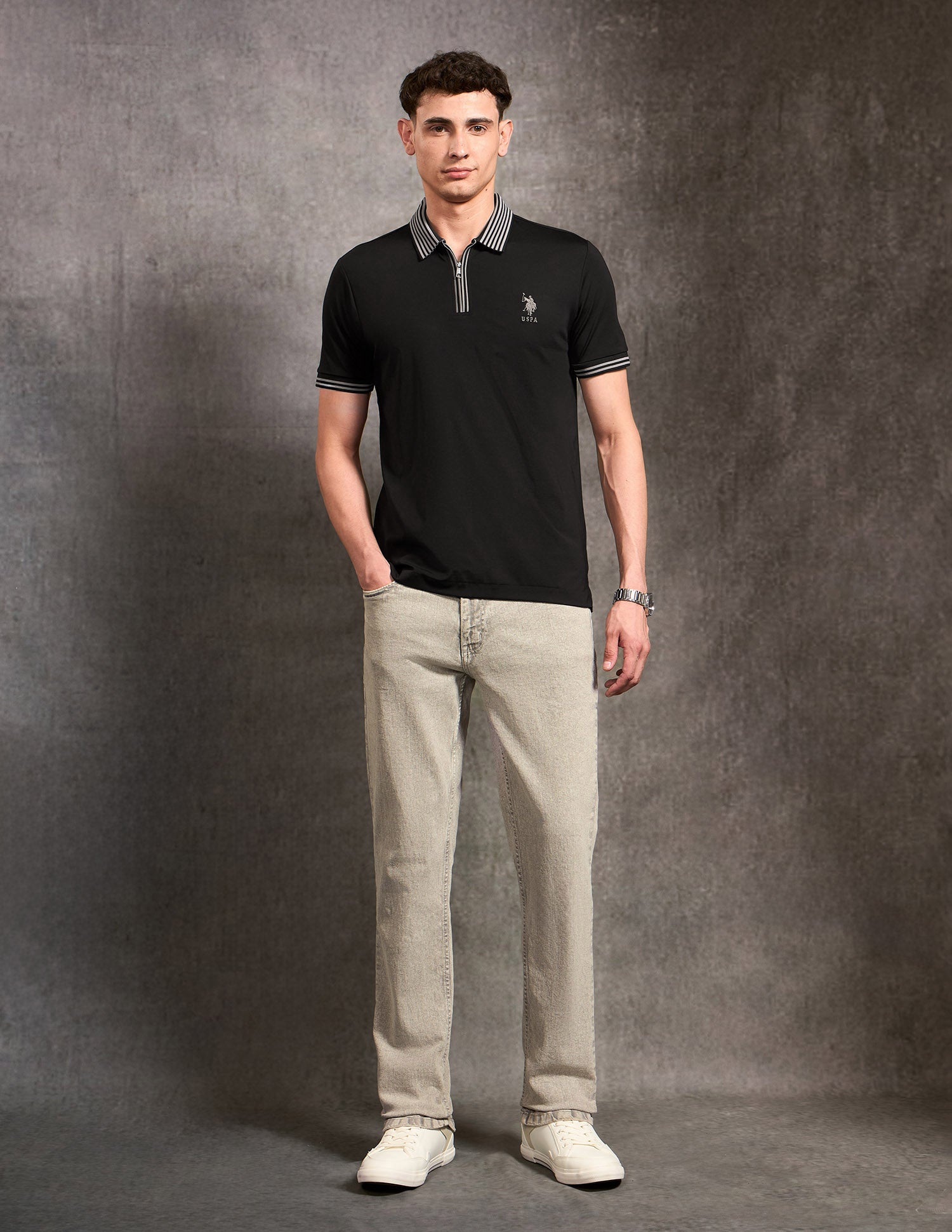 Solid Black & Gold Polo Shirt Black - U.S. POLO ASSN. | Large