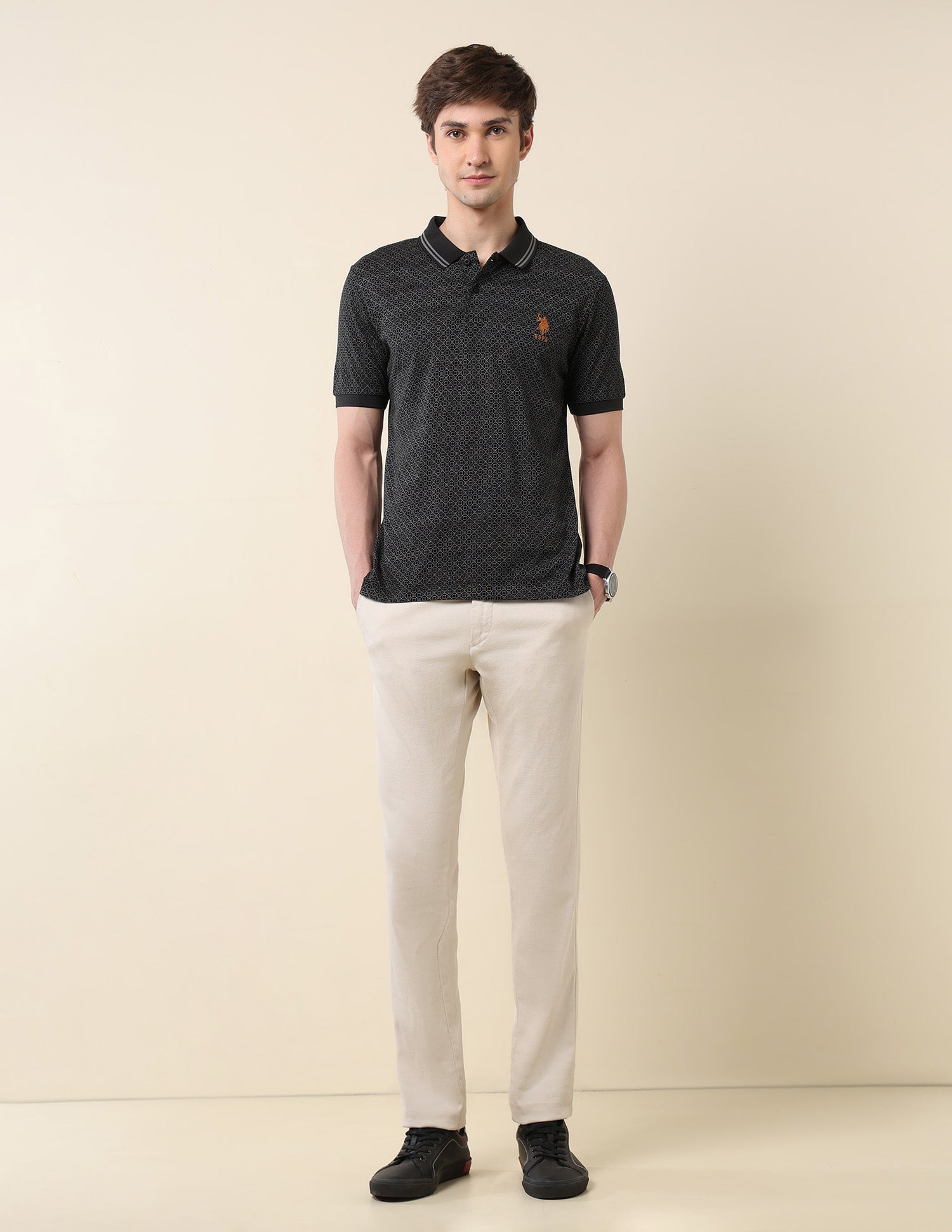 Pure Cotton Modern Monochrome Polo Shirt Black - U.S. Polo Assn. India | Large