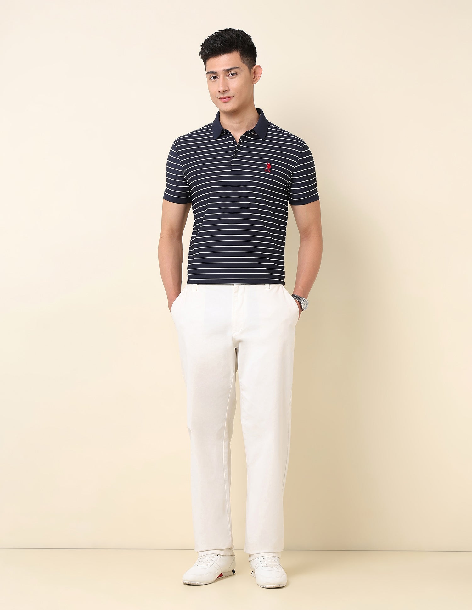 Horizontal Striped Slim Fit Polo Shirt Navy - U.S. POLO ASSN. | Large